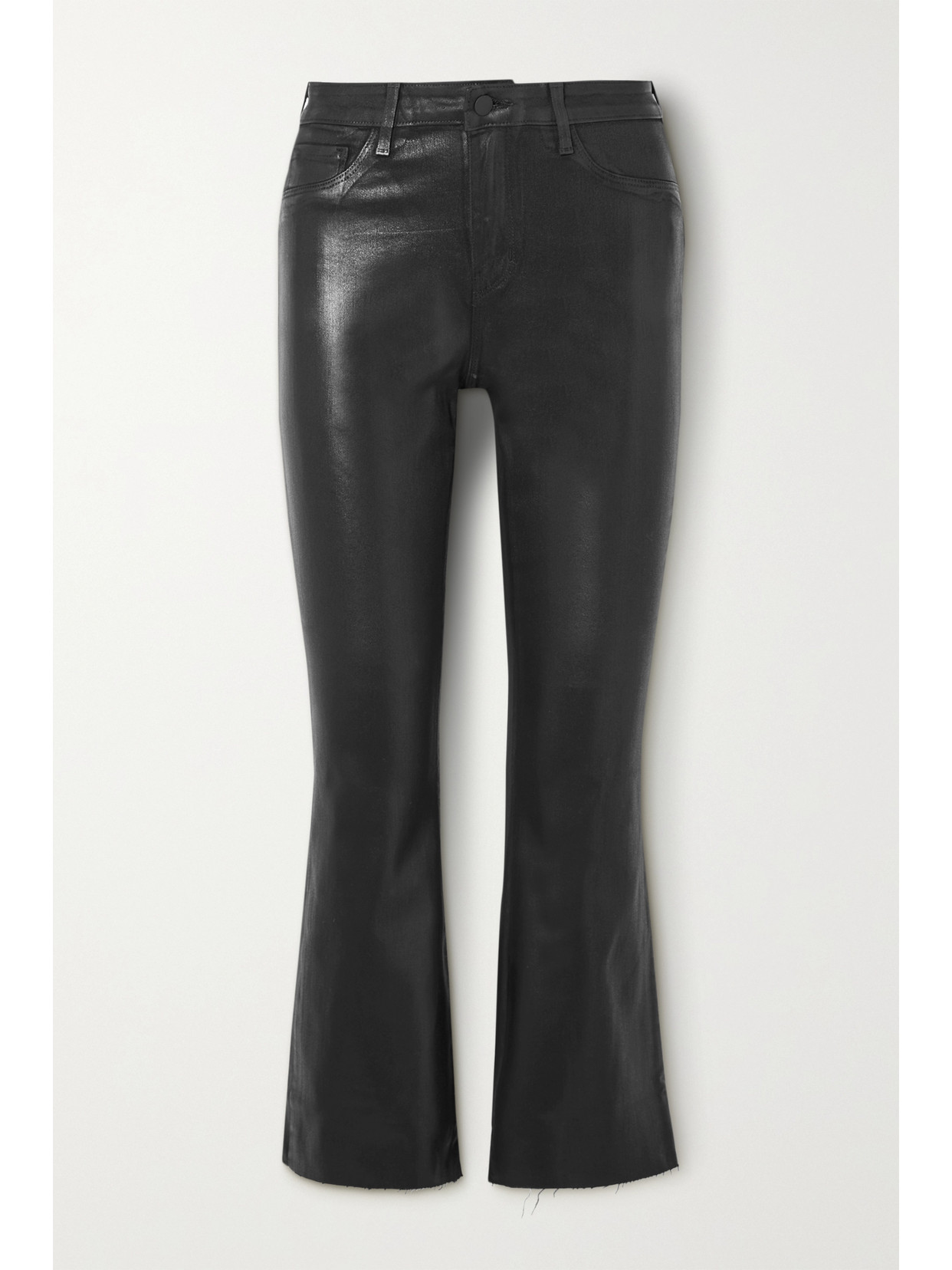 L Agence Kendra Coated High Waist Crop Flare Jeans In Black