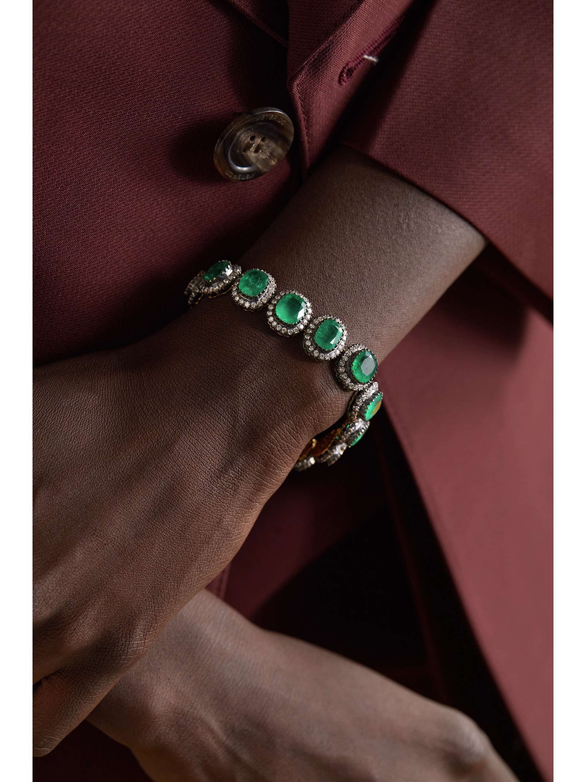 AMRAPALI LONDON Sterling silver and 18-karat gold, emerald and diamond bracelet