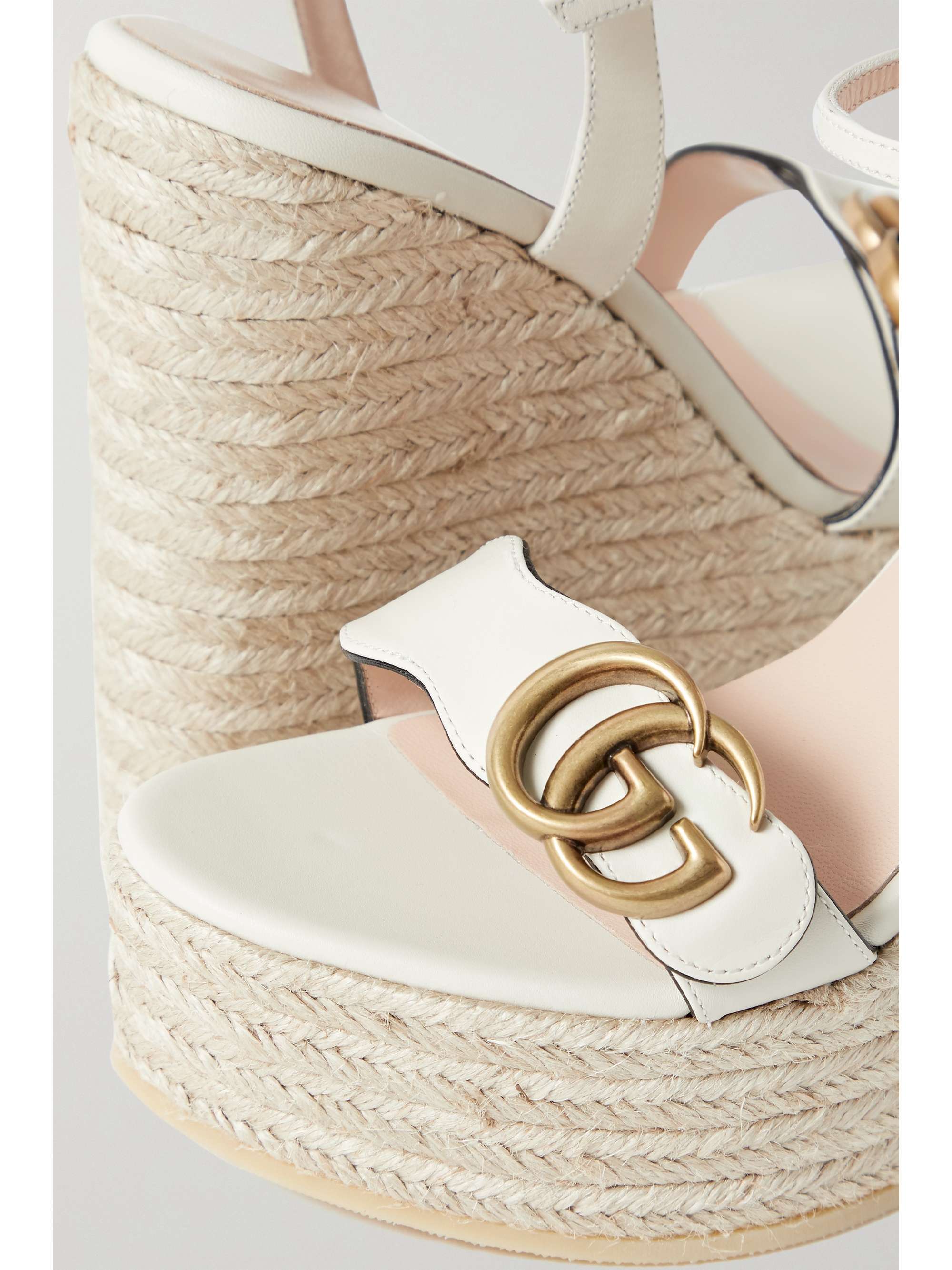 Leather Espadrille Wedge Sandals in White - Gucci