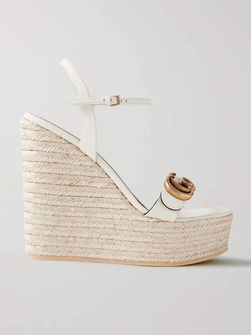 Gucci Aitana Logo-embellished Leather Wedge Espadrille Sandals