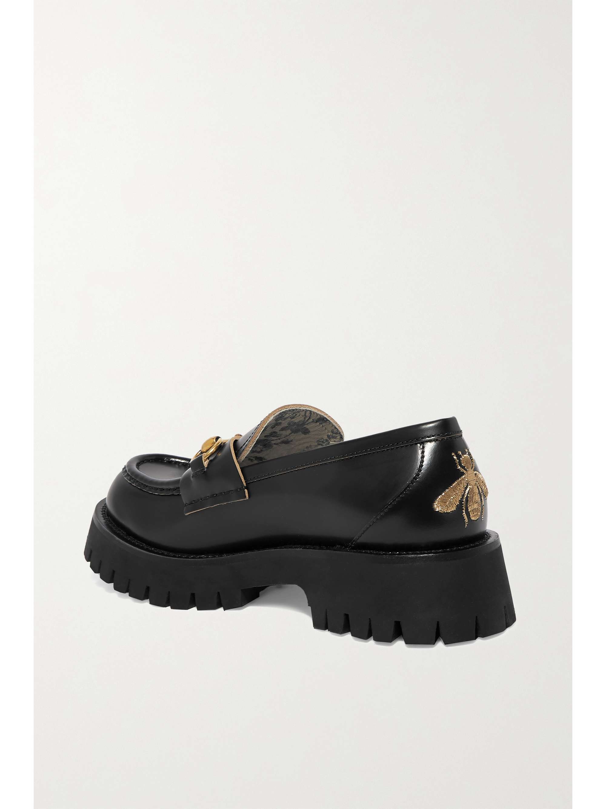 GUCCI Horsebit-detailed metallic embroidered leather platform loafers