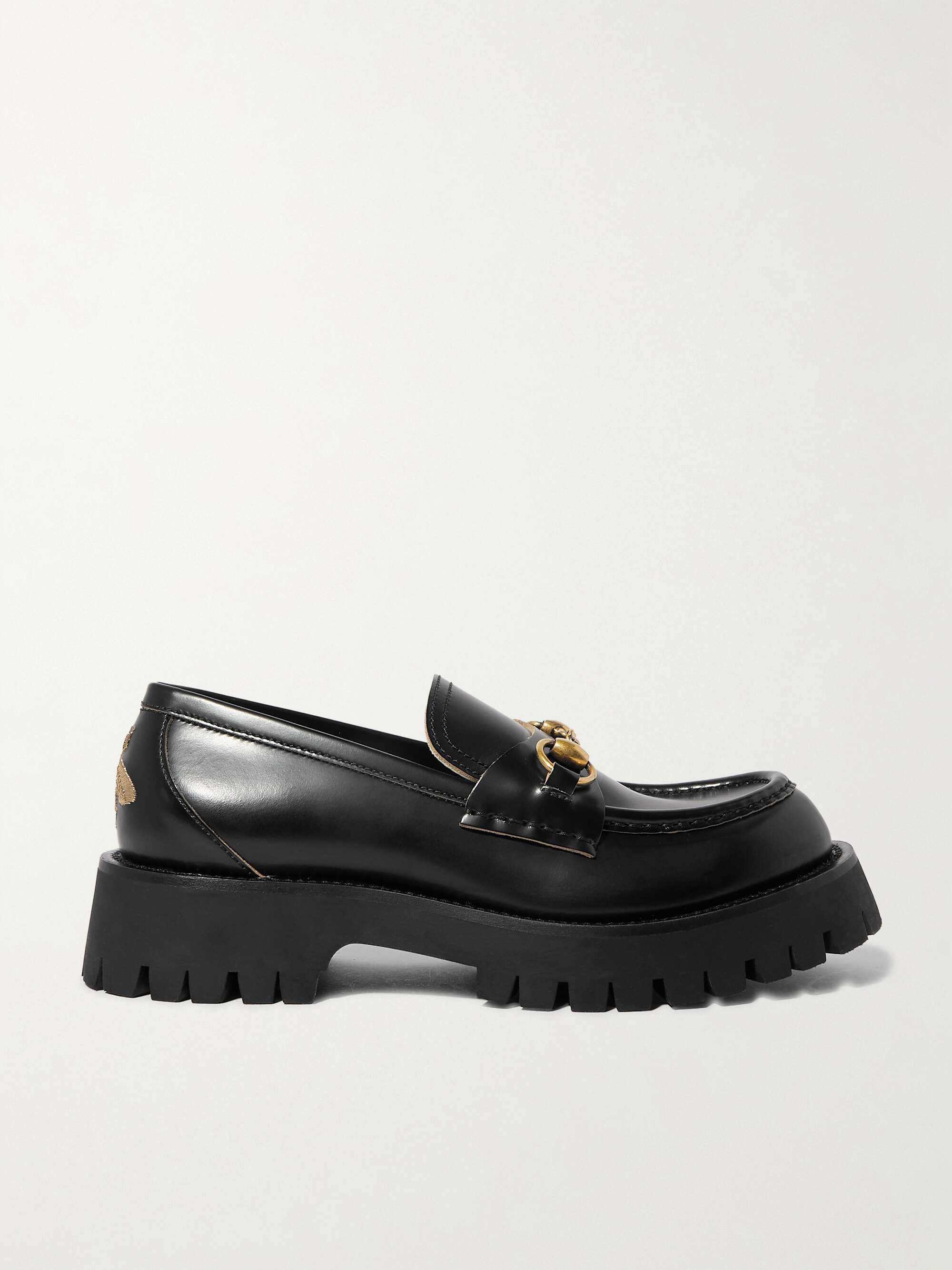 GUCCI metallic embroidered leather platform loafers | NET -A-PORTER