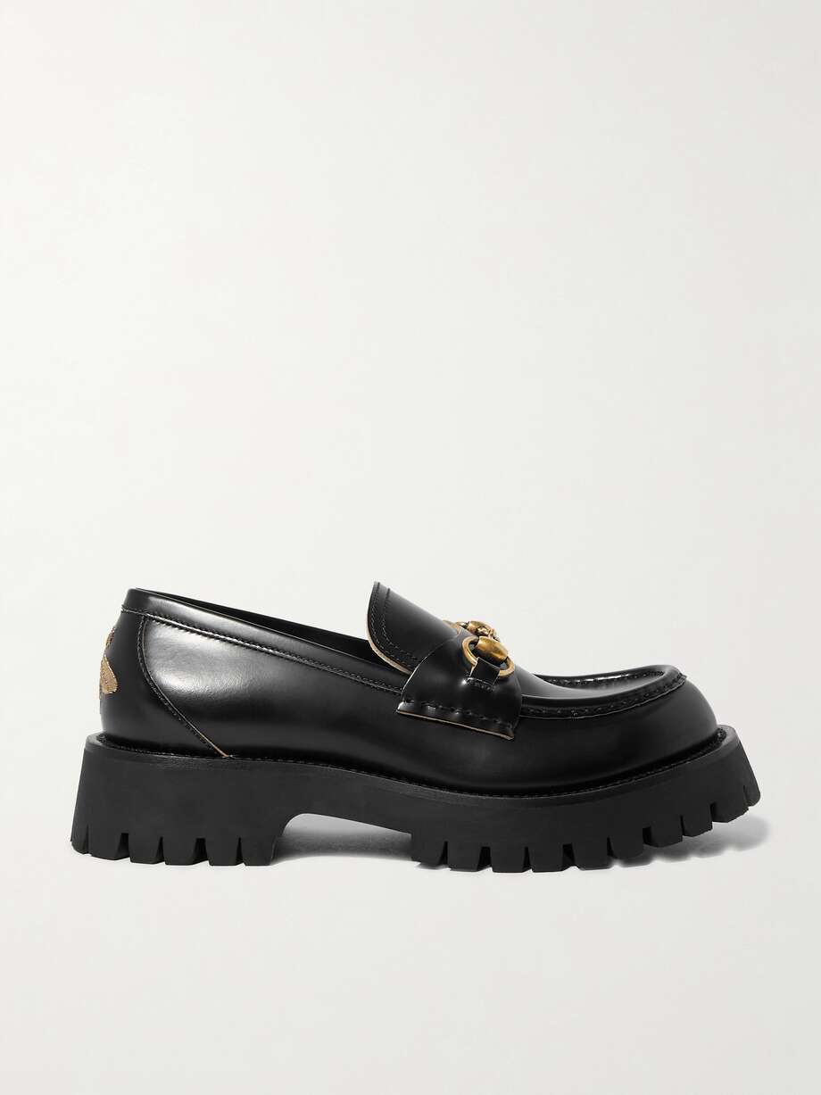 net-a-porter.com | Horsebit-detailed metallic embroidered leather platform loafers
