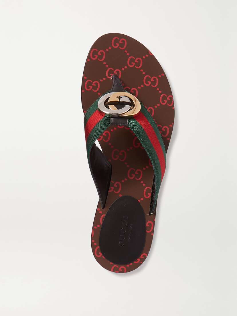 Gucci Kika Logo-embellished Striped Canvas And Leather Sandals
