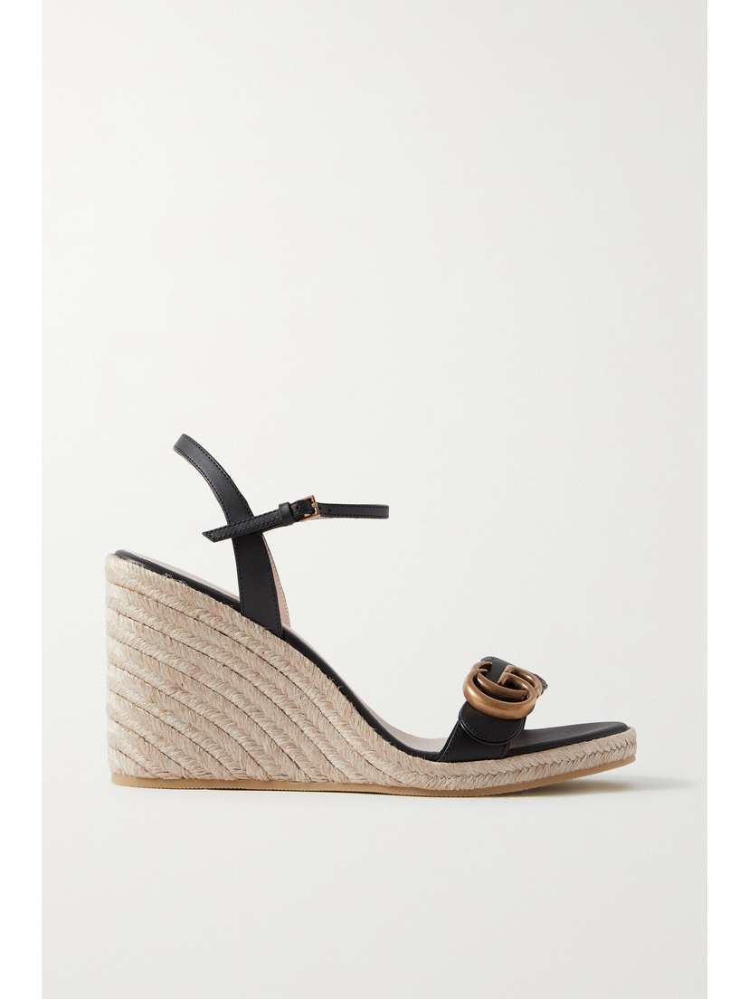 Gucci Aitana Logo-embellished Leather Espadrille Wedge Sandals