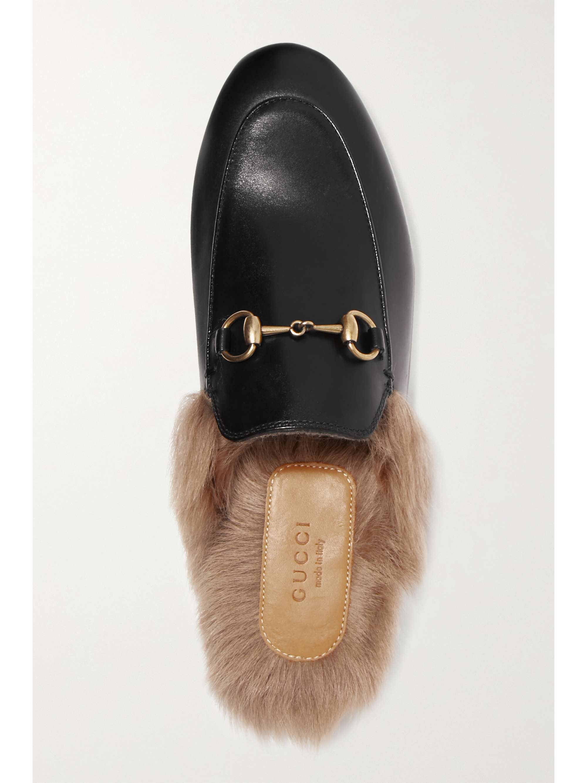 GUCCI Princetown horsebit-detailed shearling-lined leather slippers