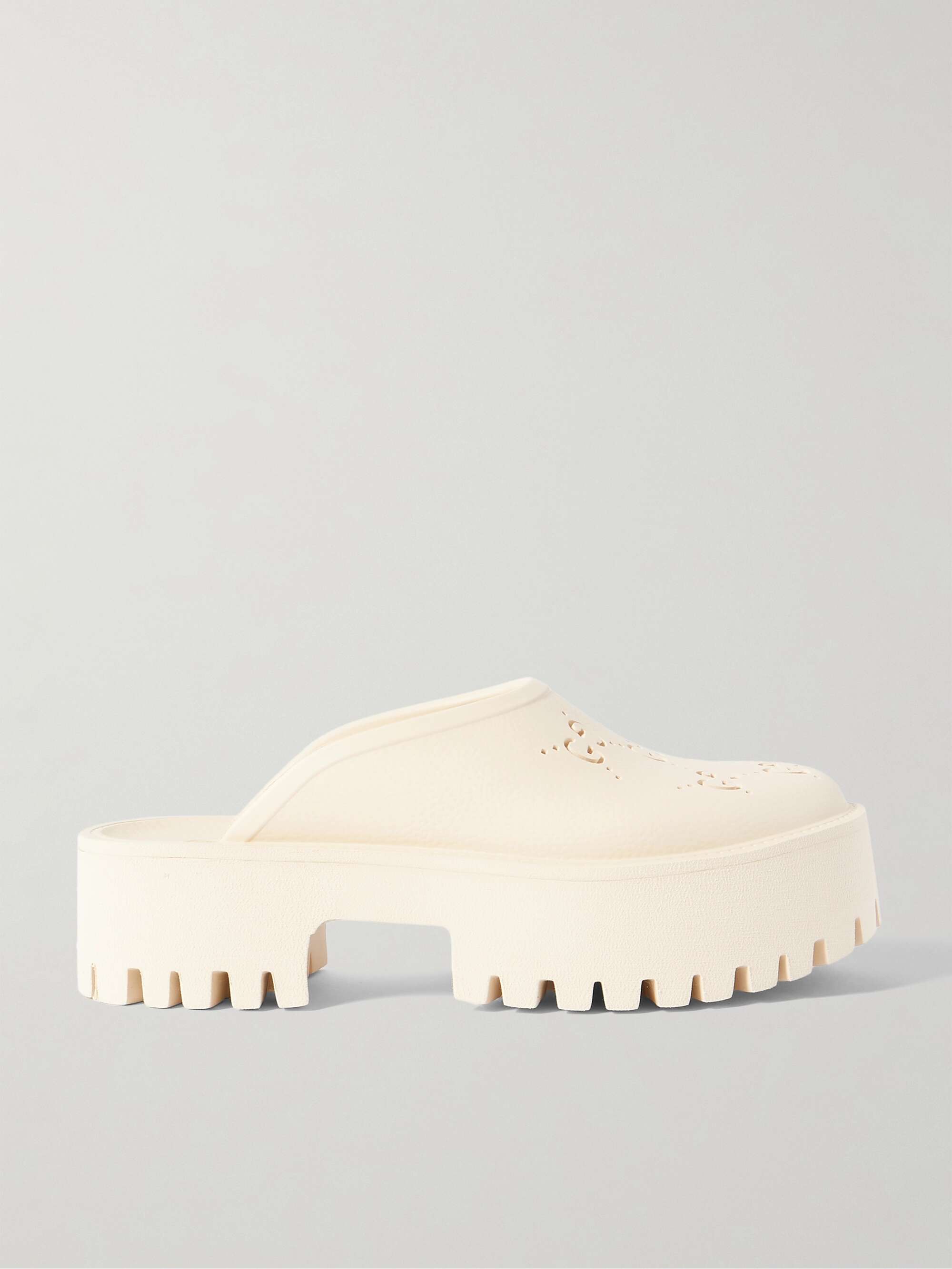 GUCCI Elea perforated rubber platform mules | NET-A-PORTER