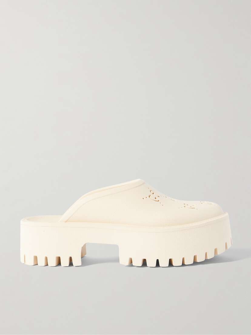 Gucci Elea Perforated Rubber Platform Mules