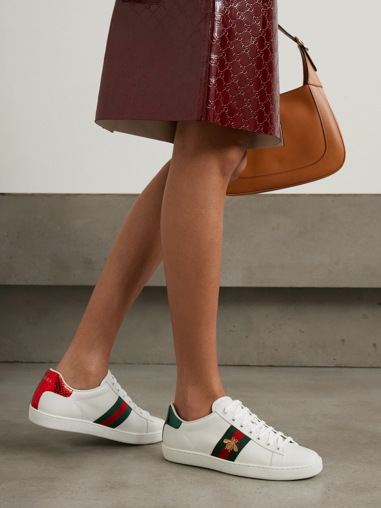 Ace Watersnake-Trimmed Sneakers