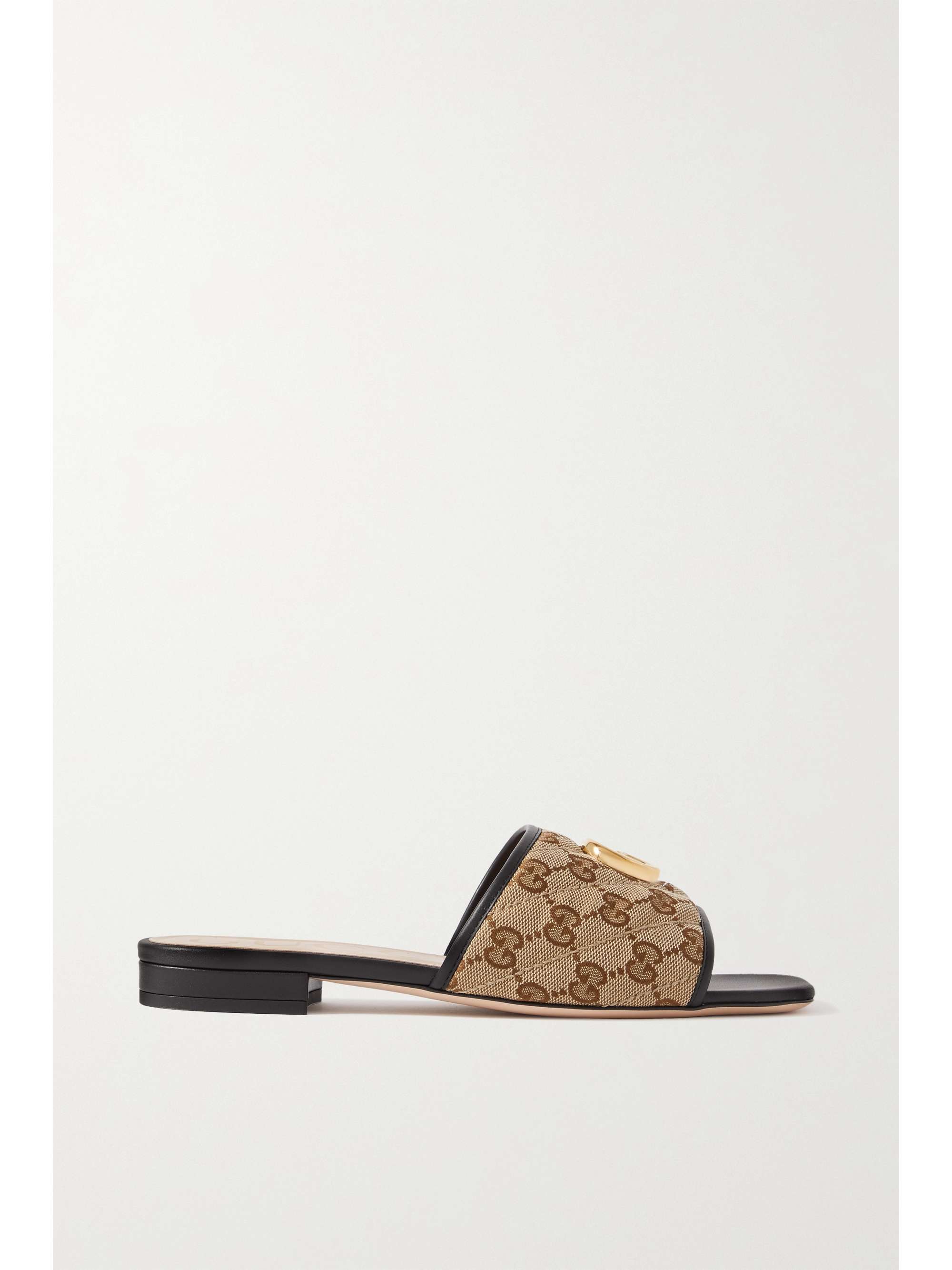 GUCCI Jolie leather-trimmed embellished logo-detailed canvas slides ...