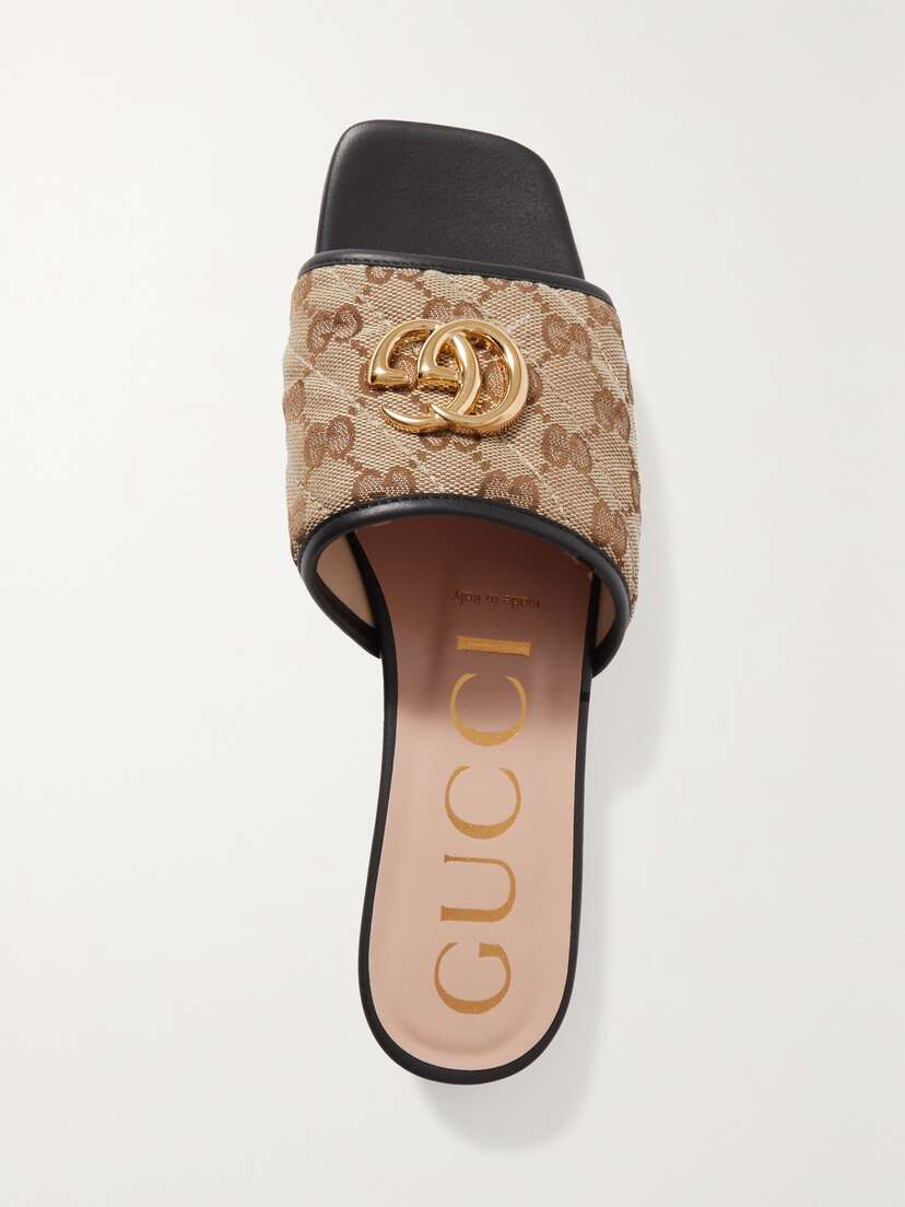 Gucci Jolie Leather-trimmed Embellished Logo-detailed Canvas Slides