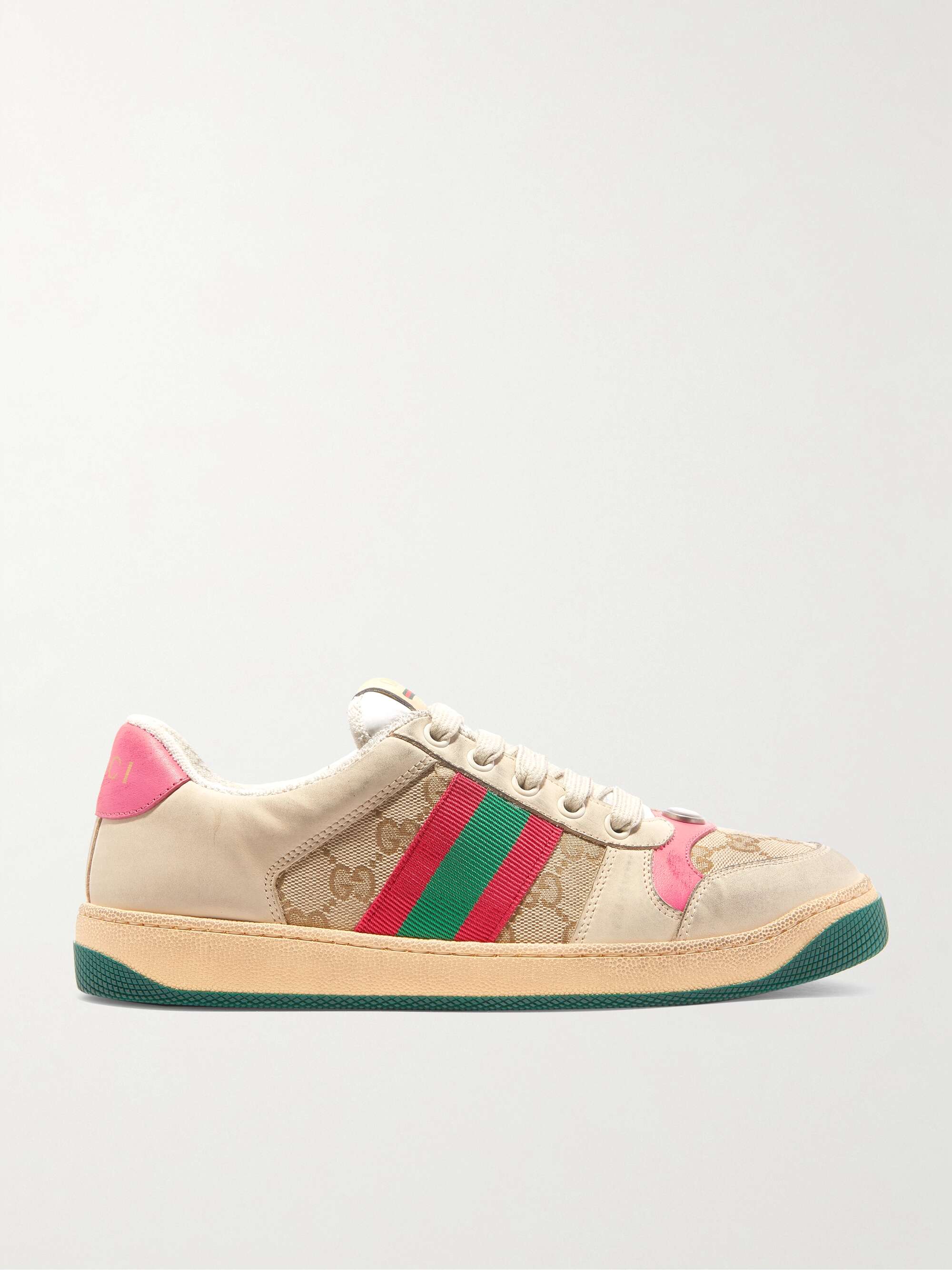 GUCCI logo-jacquard and distressed leather NET-A-PORTER