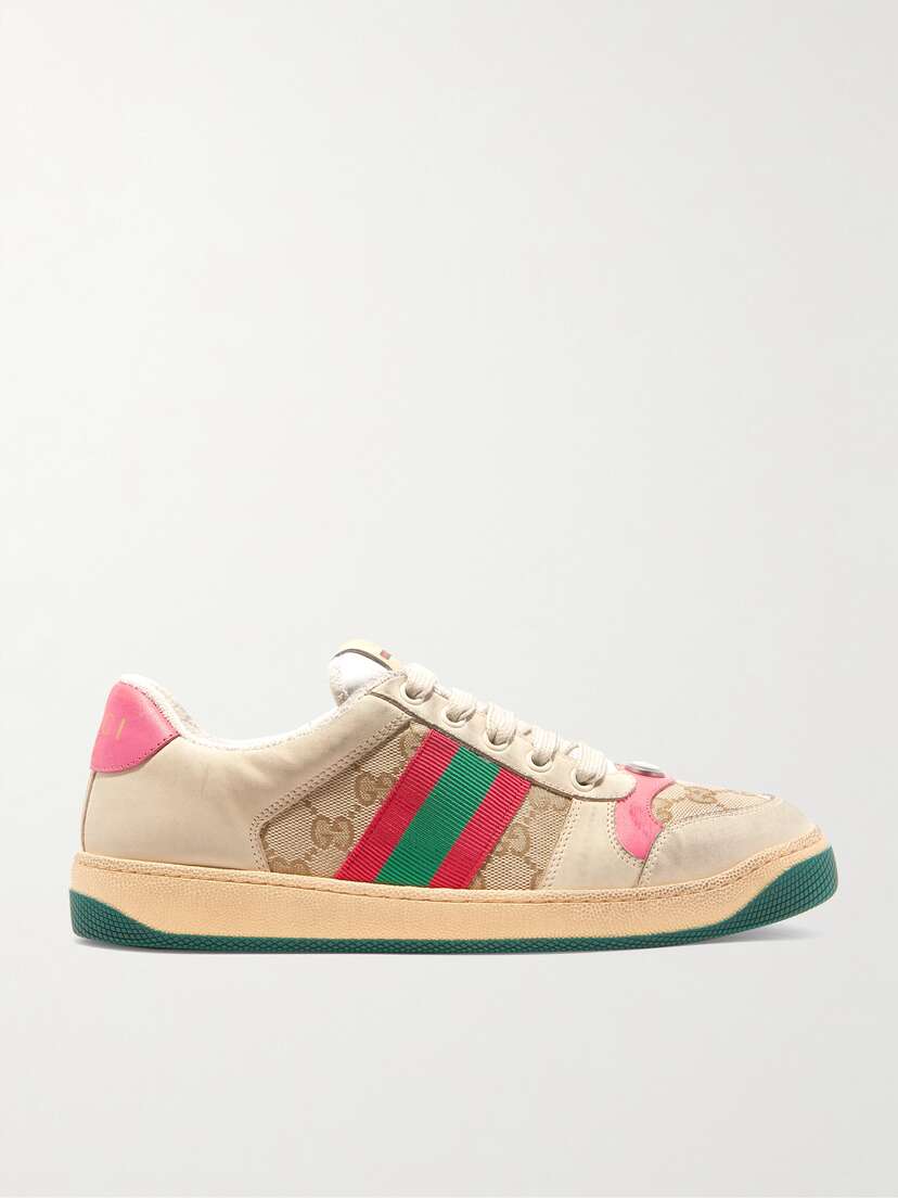 Gucci Screener Logo-jacquard Canvas And Distressed Leather Sneakers