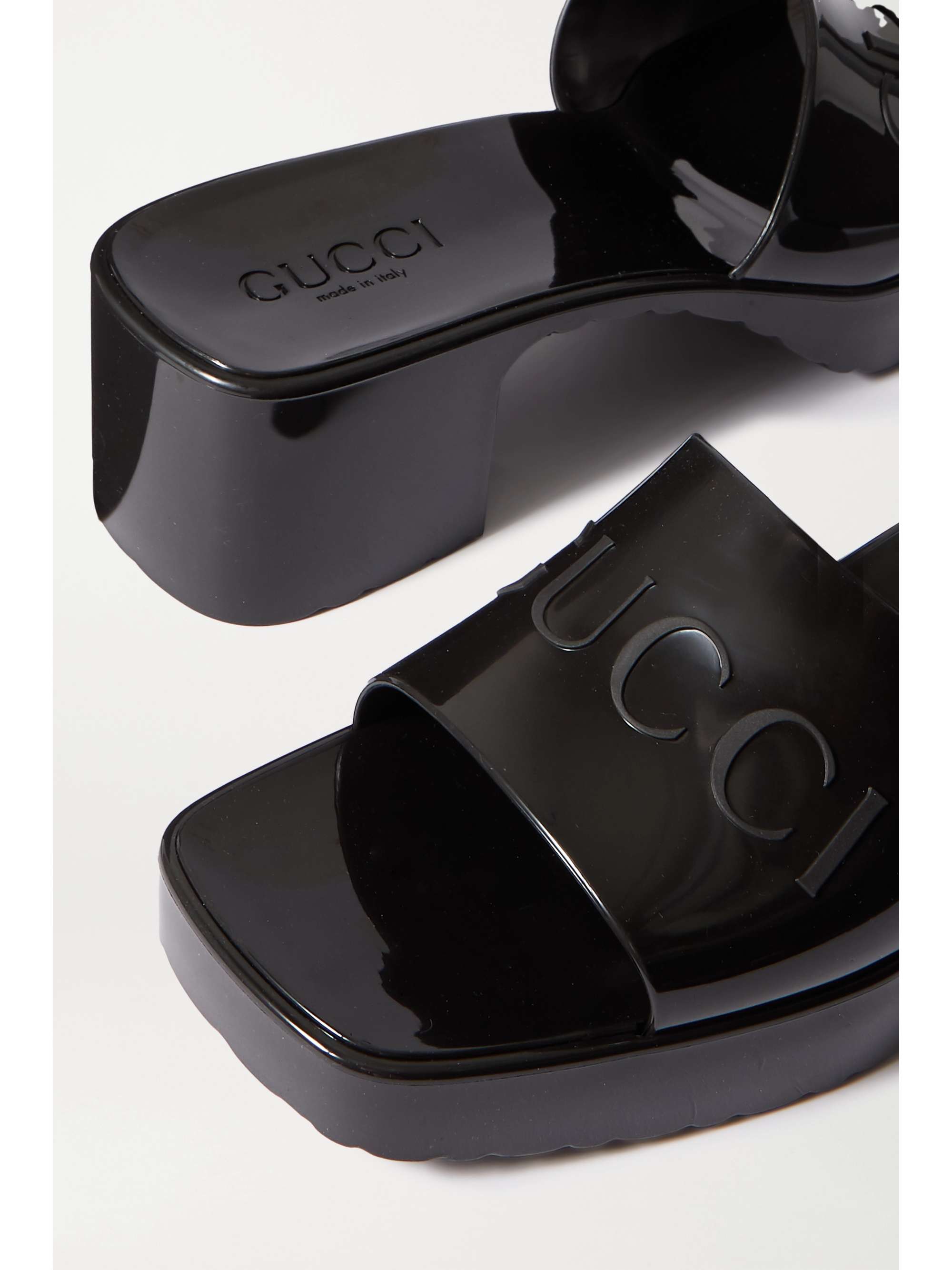 gucci rubber logo mules