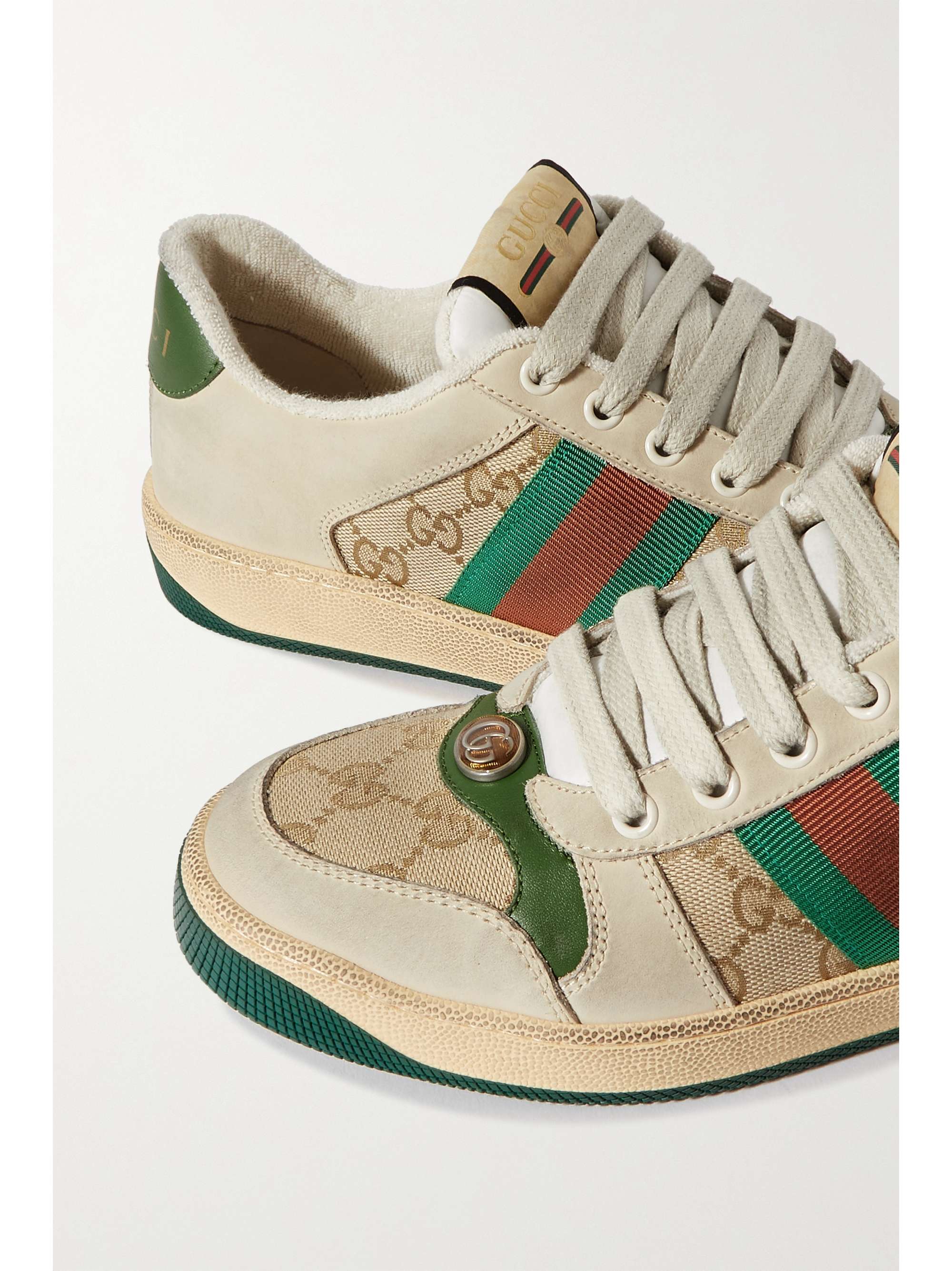 GUCCI suede, distressed leather and canvas sneakers NET-A-PORTER