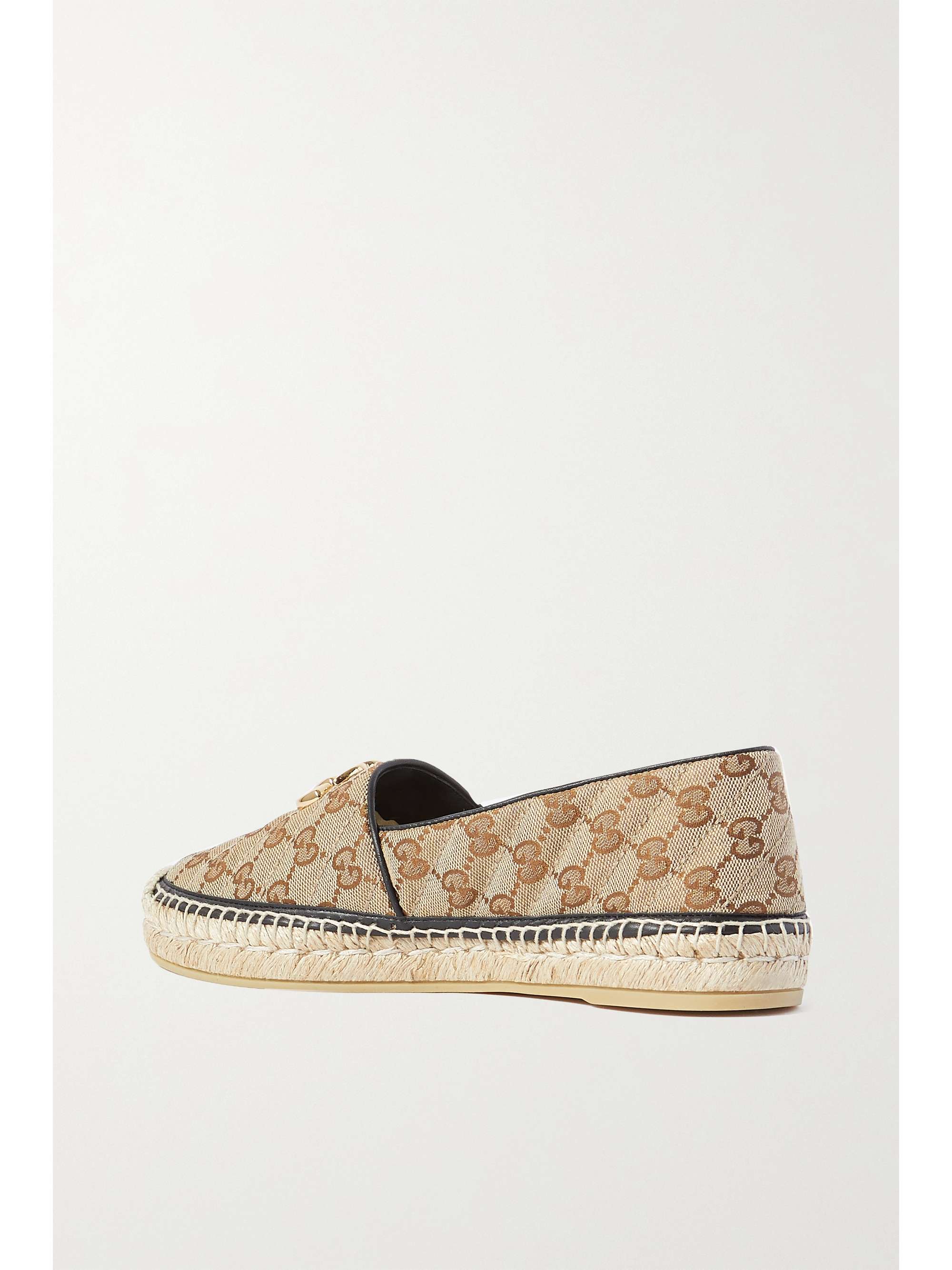 GUCCI Pilar leather-trimmed embellished logo-detailed canvas espadrilles