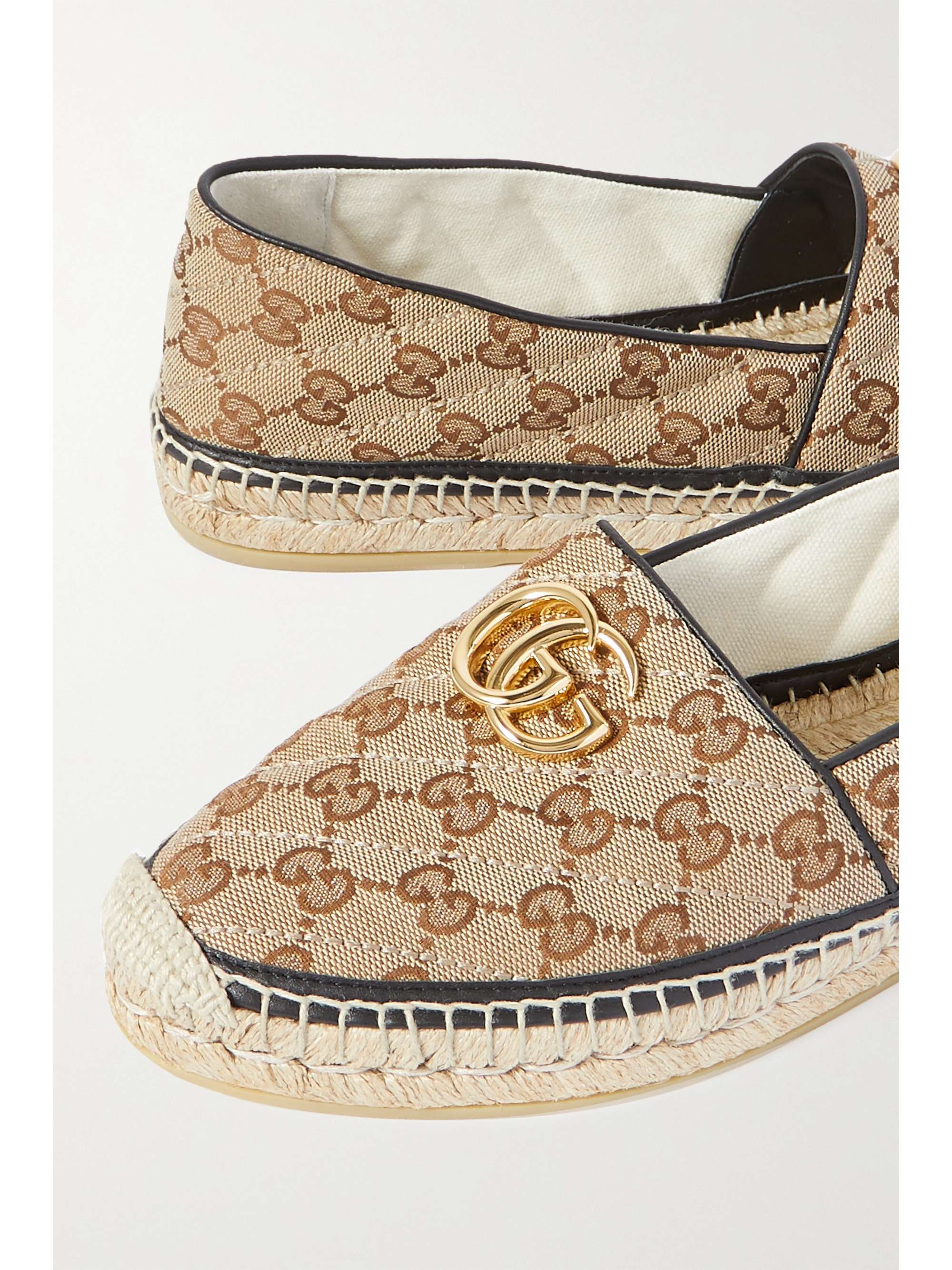 GUCCI Pilar leather-trimmed embellished logo-detailed canvas espadrilles