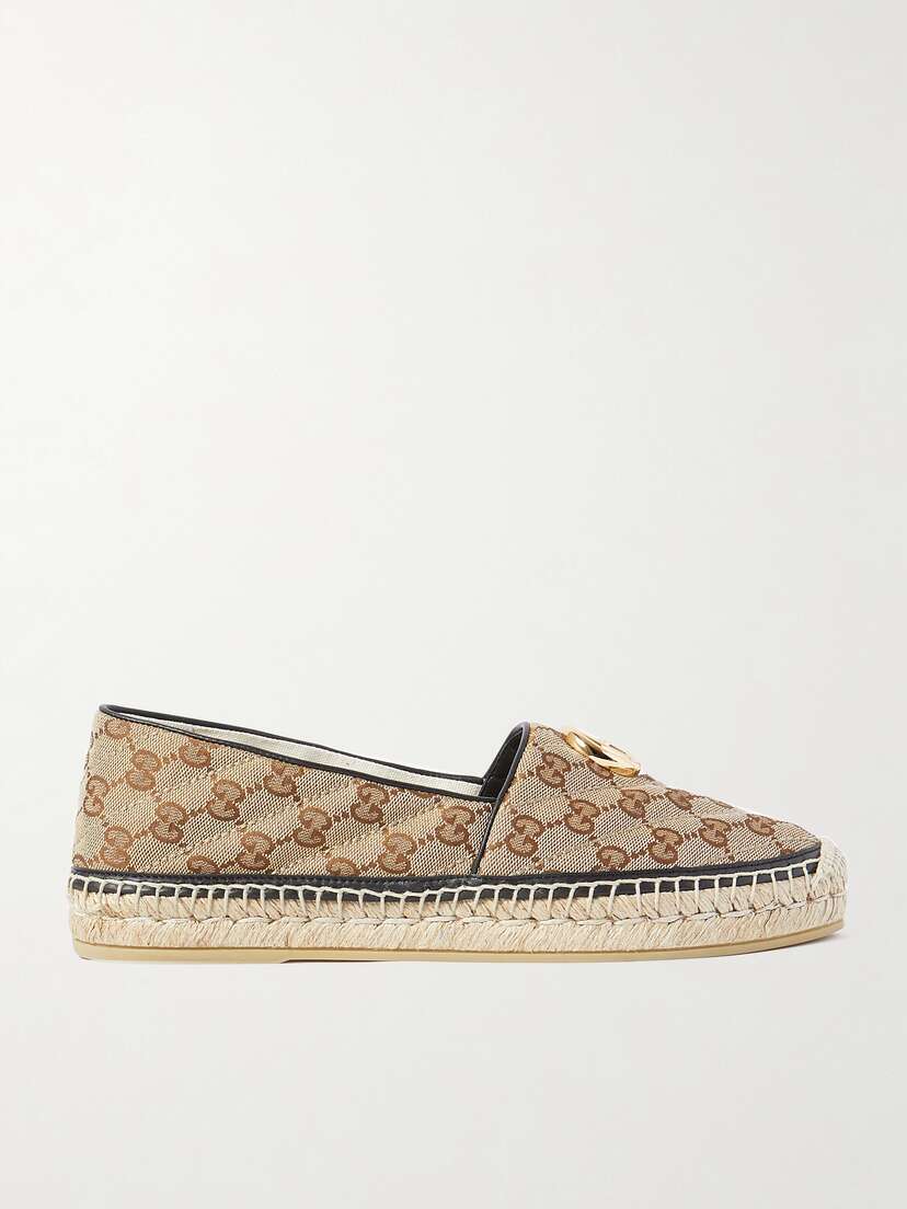 Gucci Pilar Leather-trimmed Embellished Logo-detailed Canvas Espadrilles