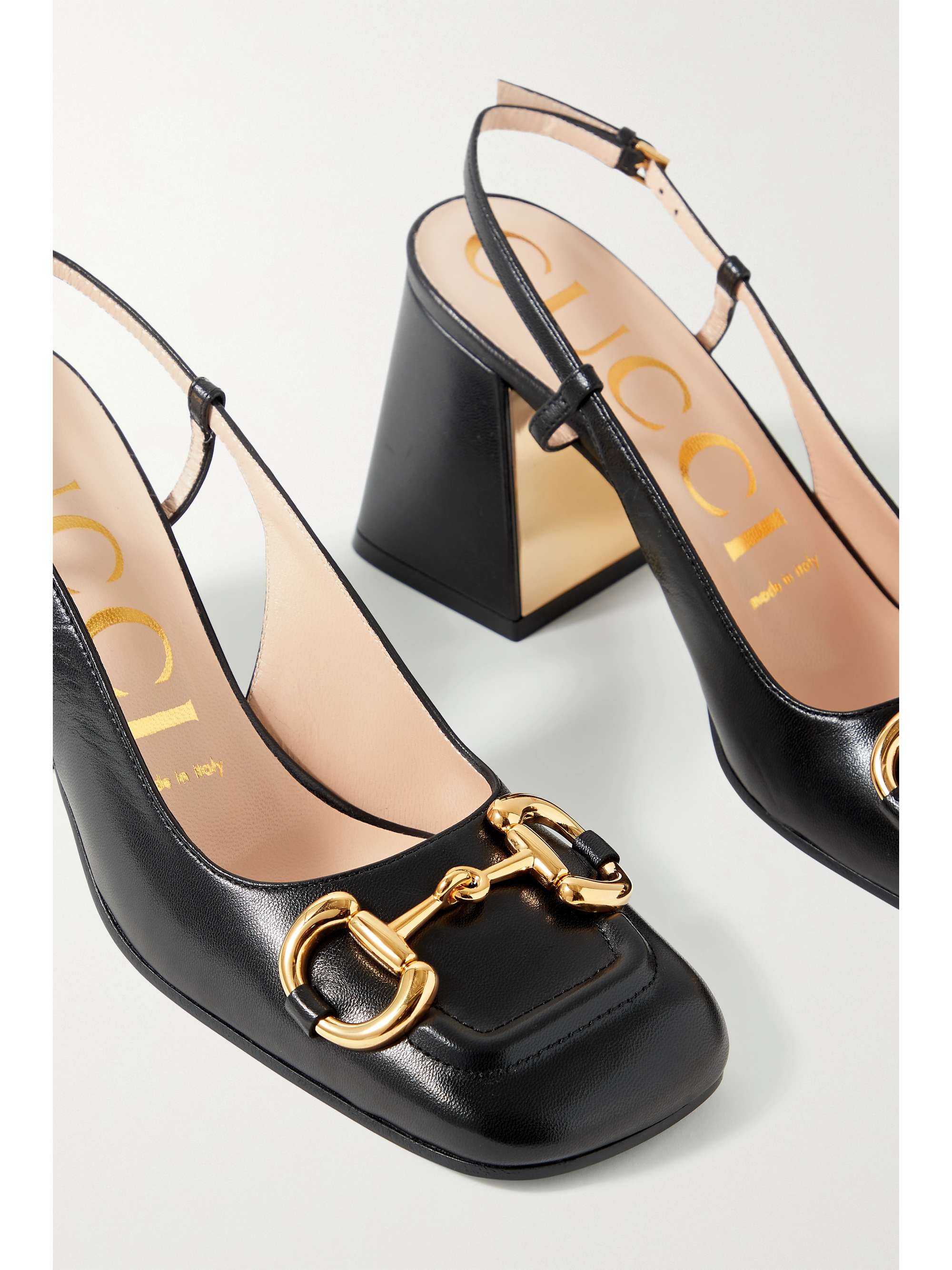GUCCI Baby horsebit-detailed leather slingback pumps