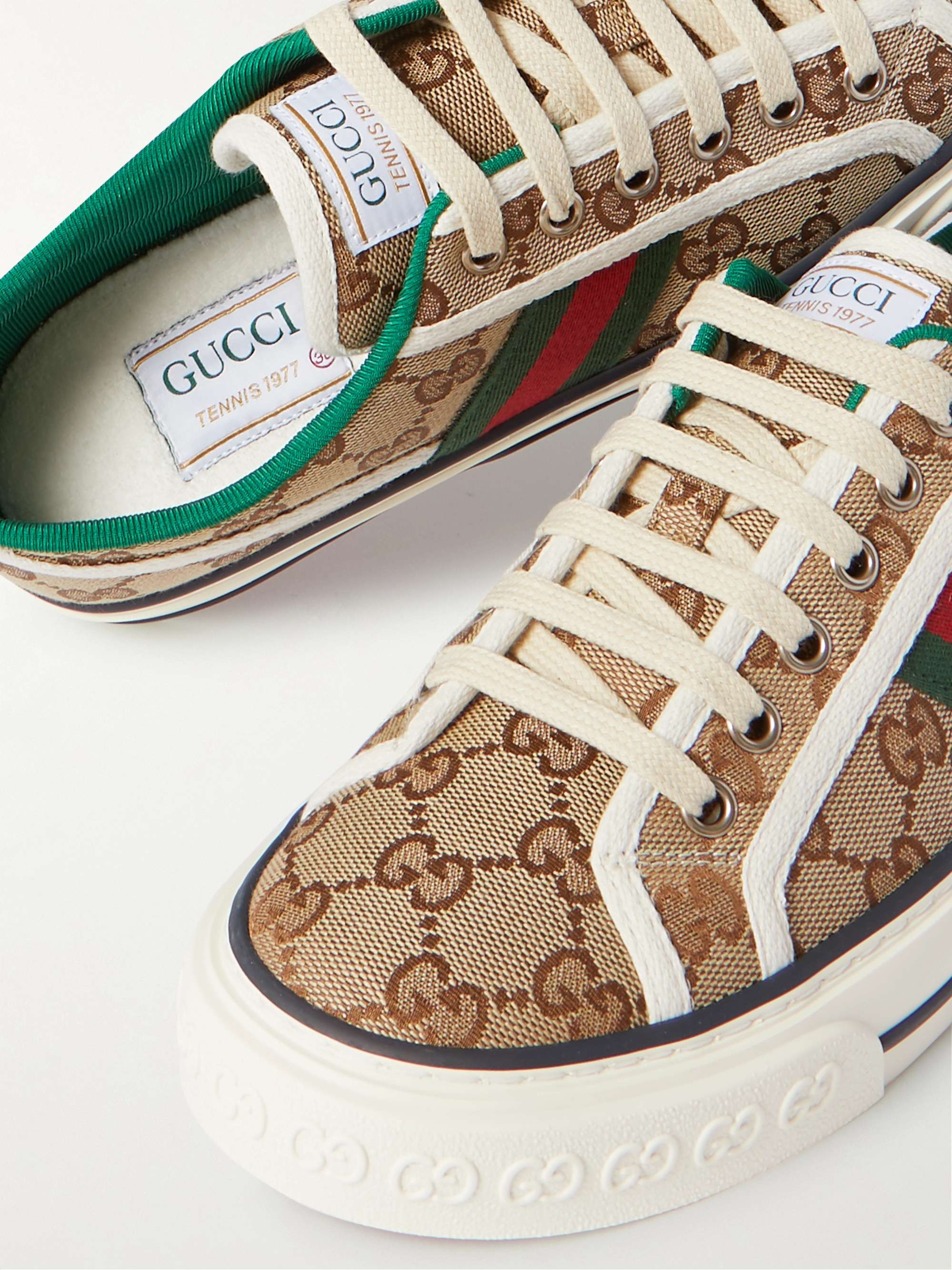 Gucci Tennis 1977 Printed Canvas Slip-On Sneakers Beige