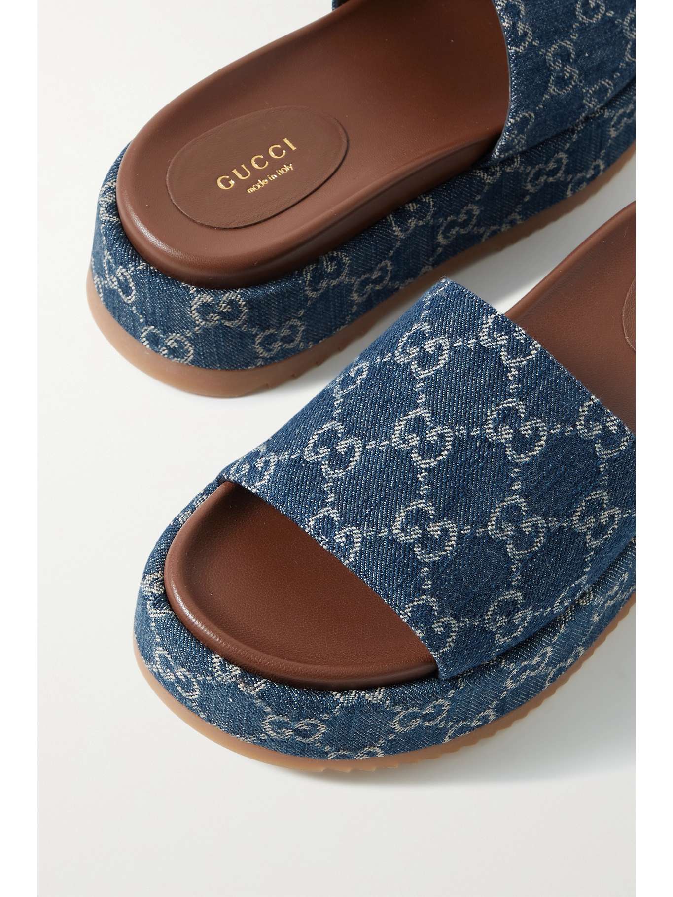 Gucci Blue Angelina Logo-jacquard Organic Denim Platform Sandals Regular (M, B) Listed By LUOLUO 