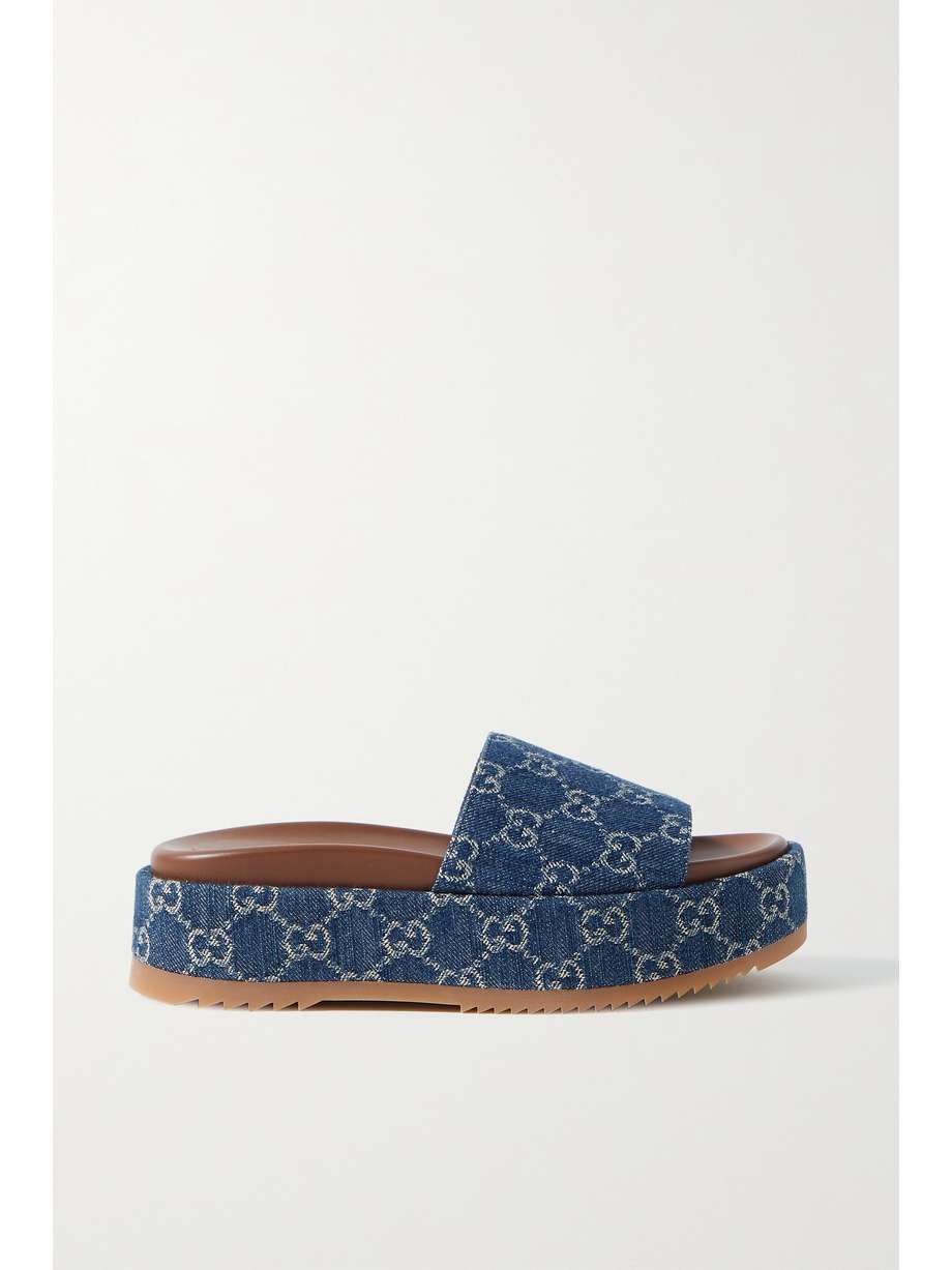 Gucci Blue Angelina Logo-jacquard Organic Denim Platform 
