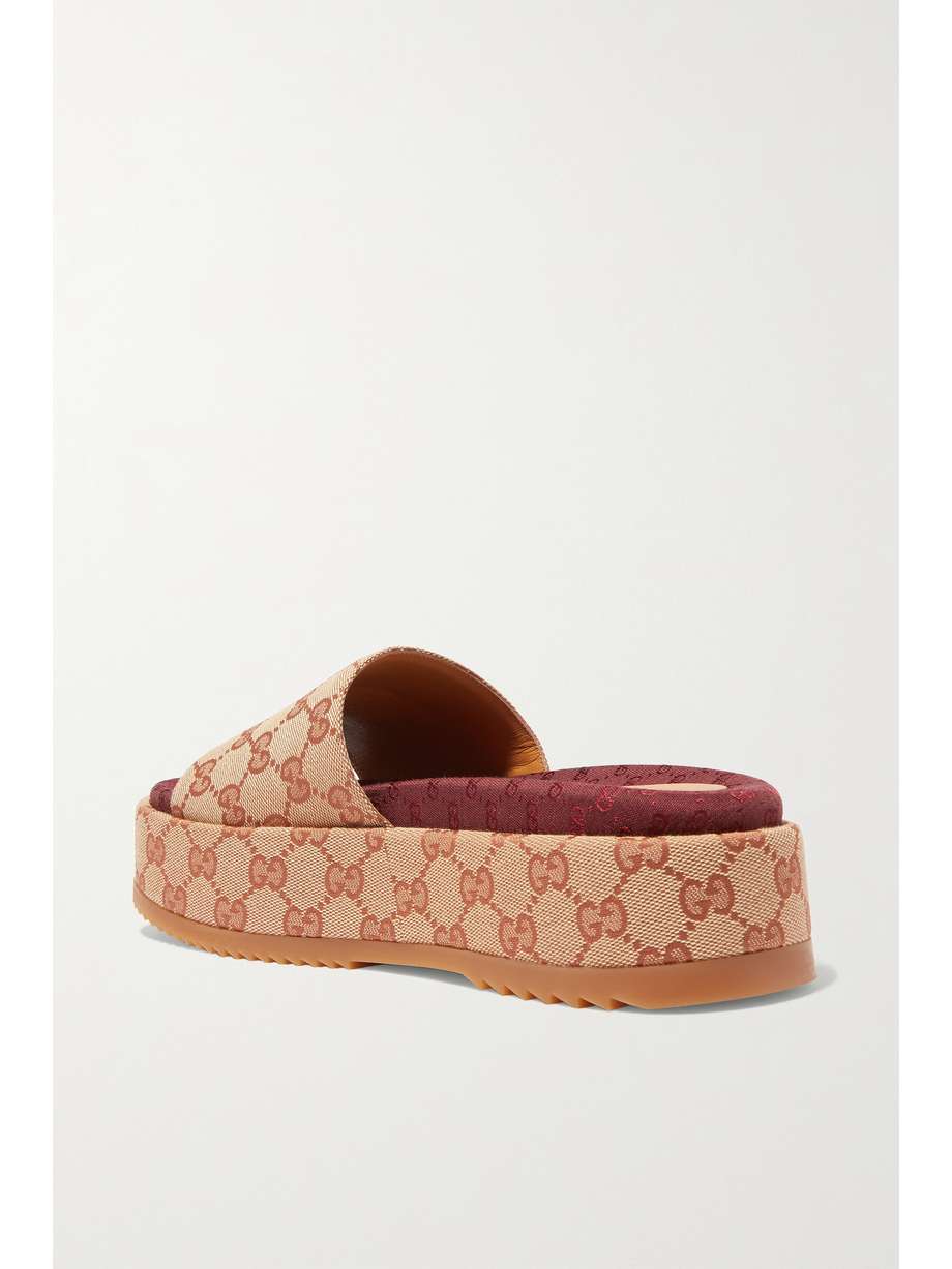 Beige Angelina logo-jacquard coated-canvas platform slides | GUCCI | NET-A-PORTER