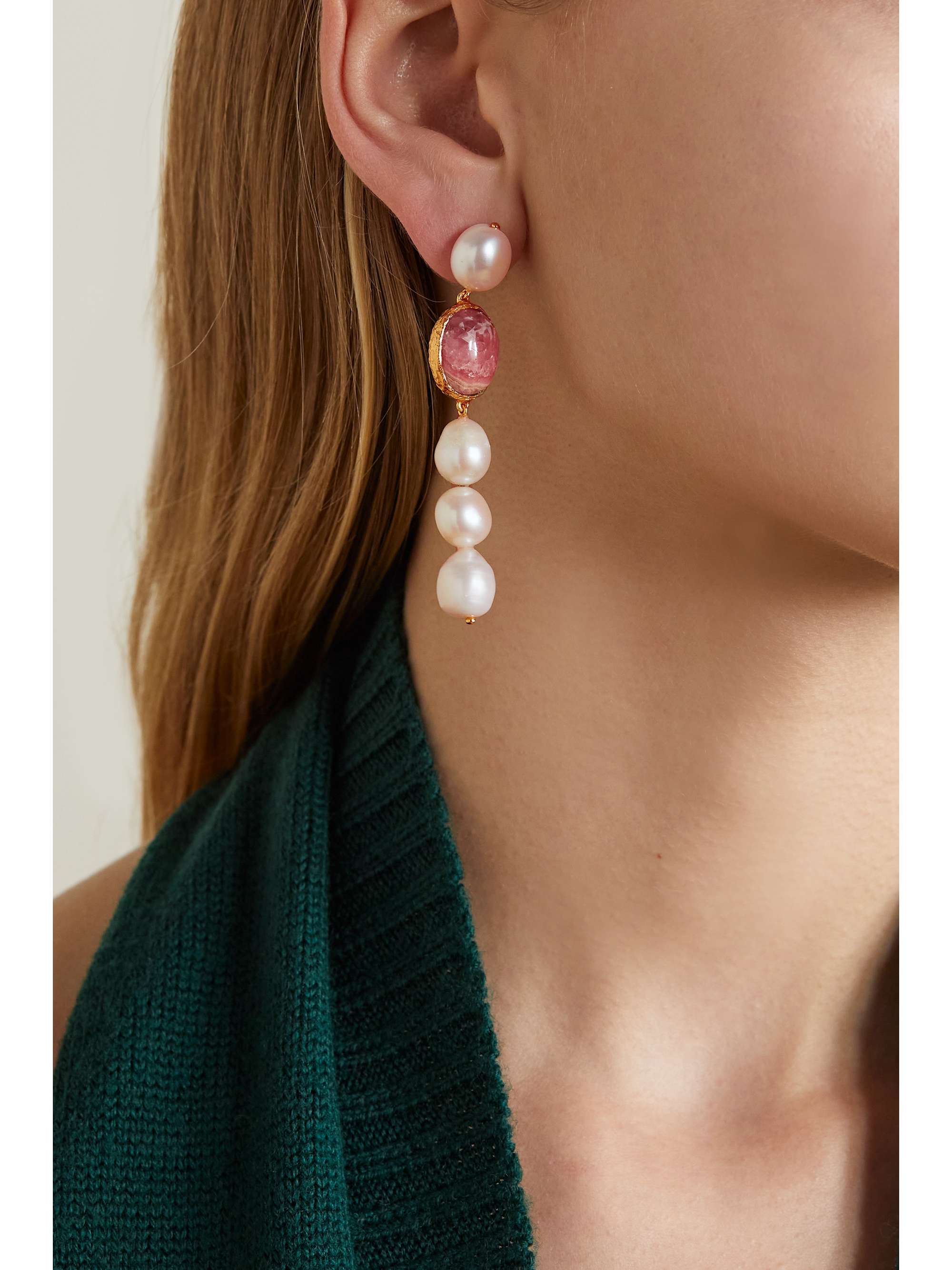 PACHAREE Dangling Moss gold-plated malachite earrings