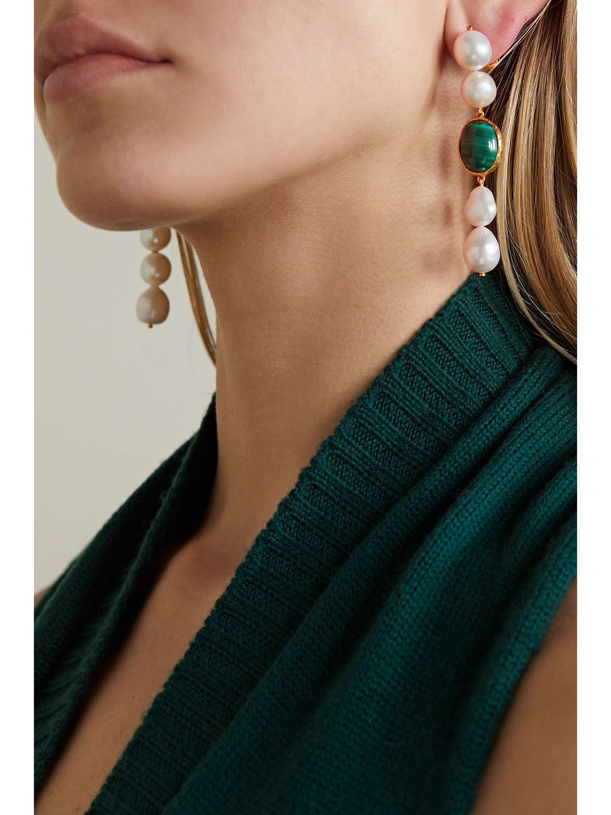PACHAREE Dangling Moss gold-plated malachite earrings