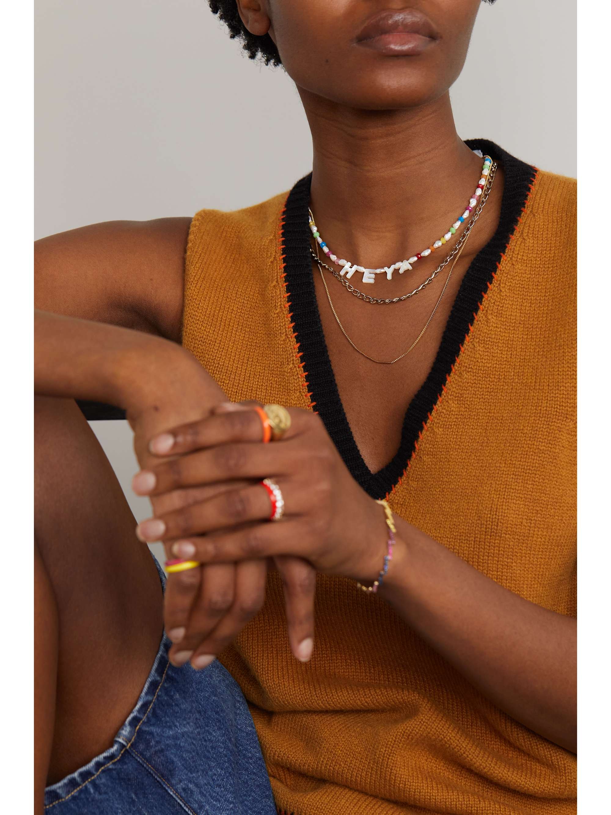 ROXANNE FIRST Heya 14-karat gold, agate and mother-of-pearl necklace