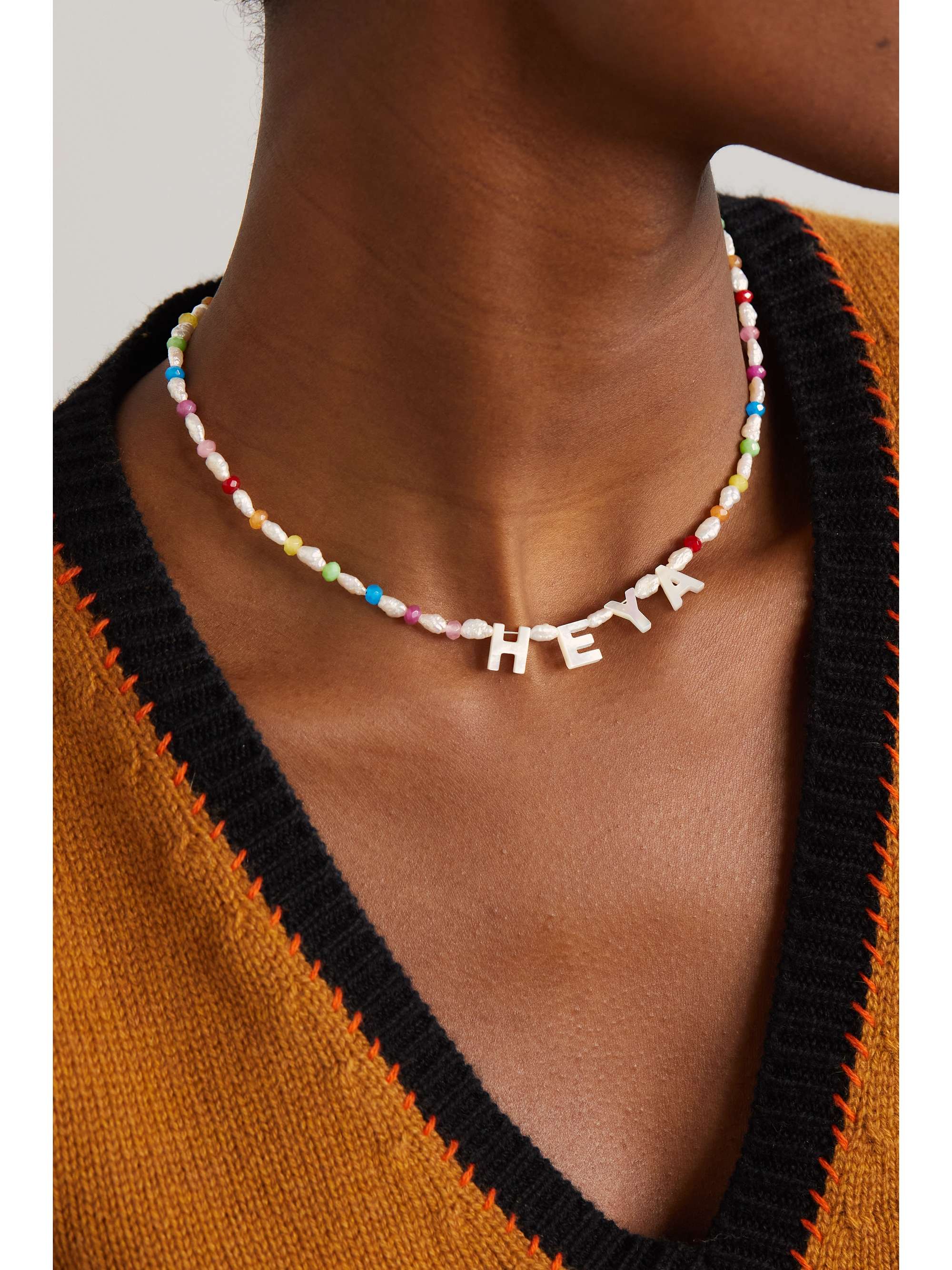 ROXANNE FIRST Heya 14-karat gold, agate and mother-of-pearl necklace