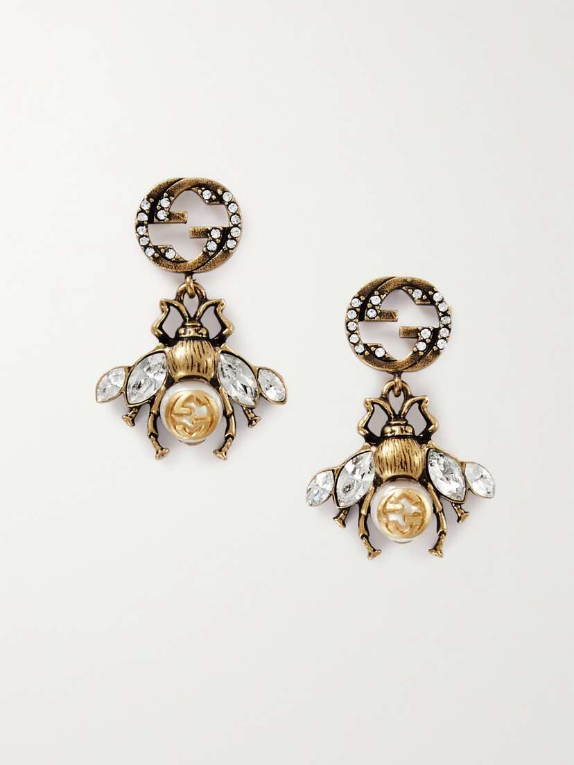 Gucci tone, Crystal And Faux Pearl Earrings