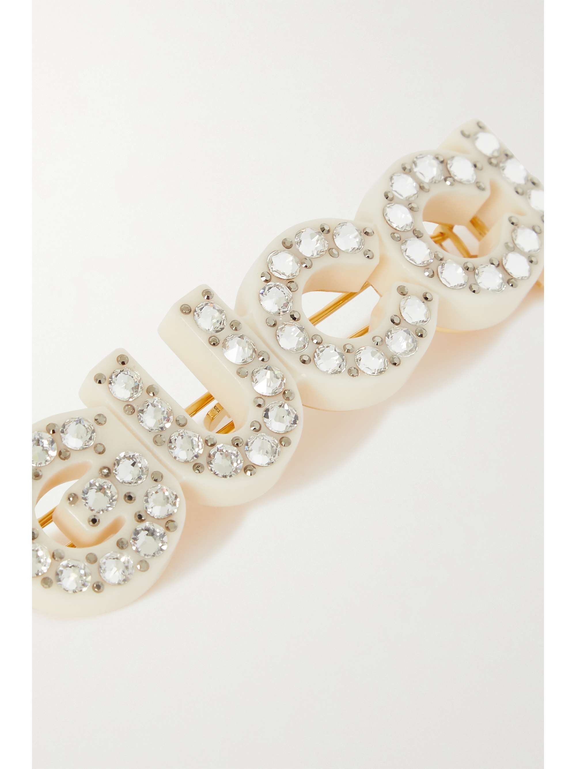 Gucci Logo Crystal Hair Barrette in White