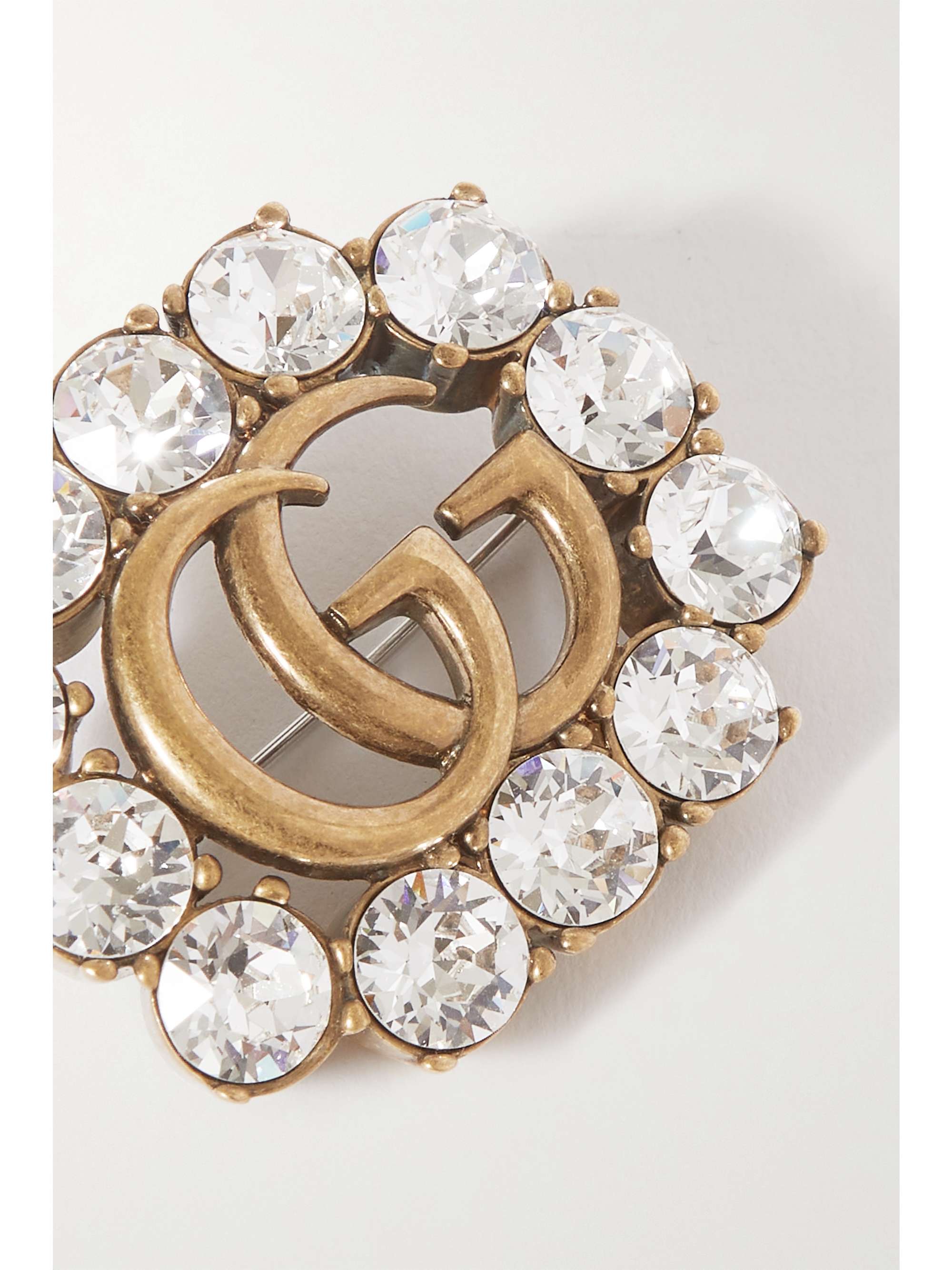 GUCCI Gold-tone crystal brooch