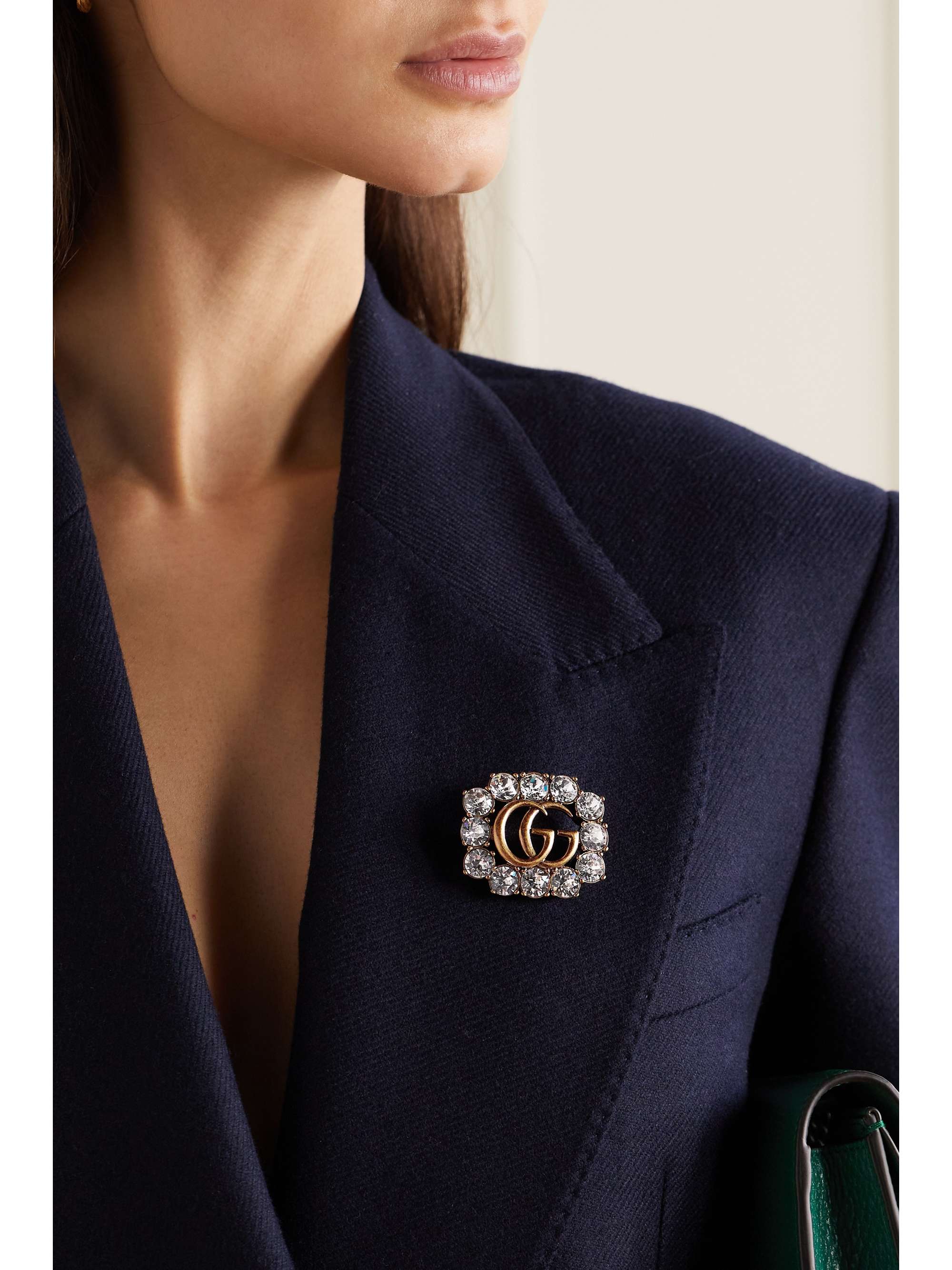 GUCCI Gold-tone crystal brooch