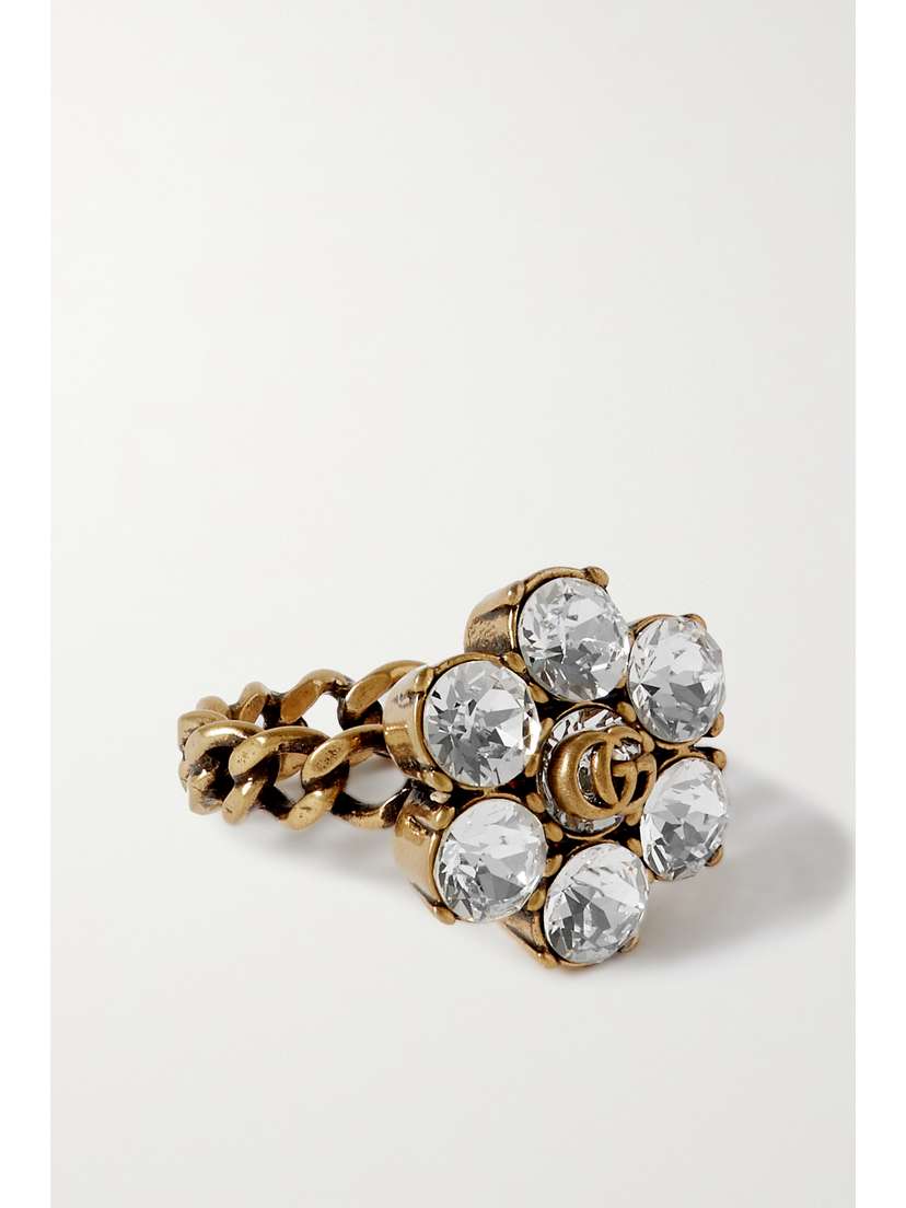 Gucci Gg Marmont Gold-tone Crystal Ring