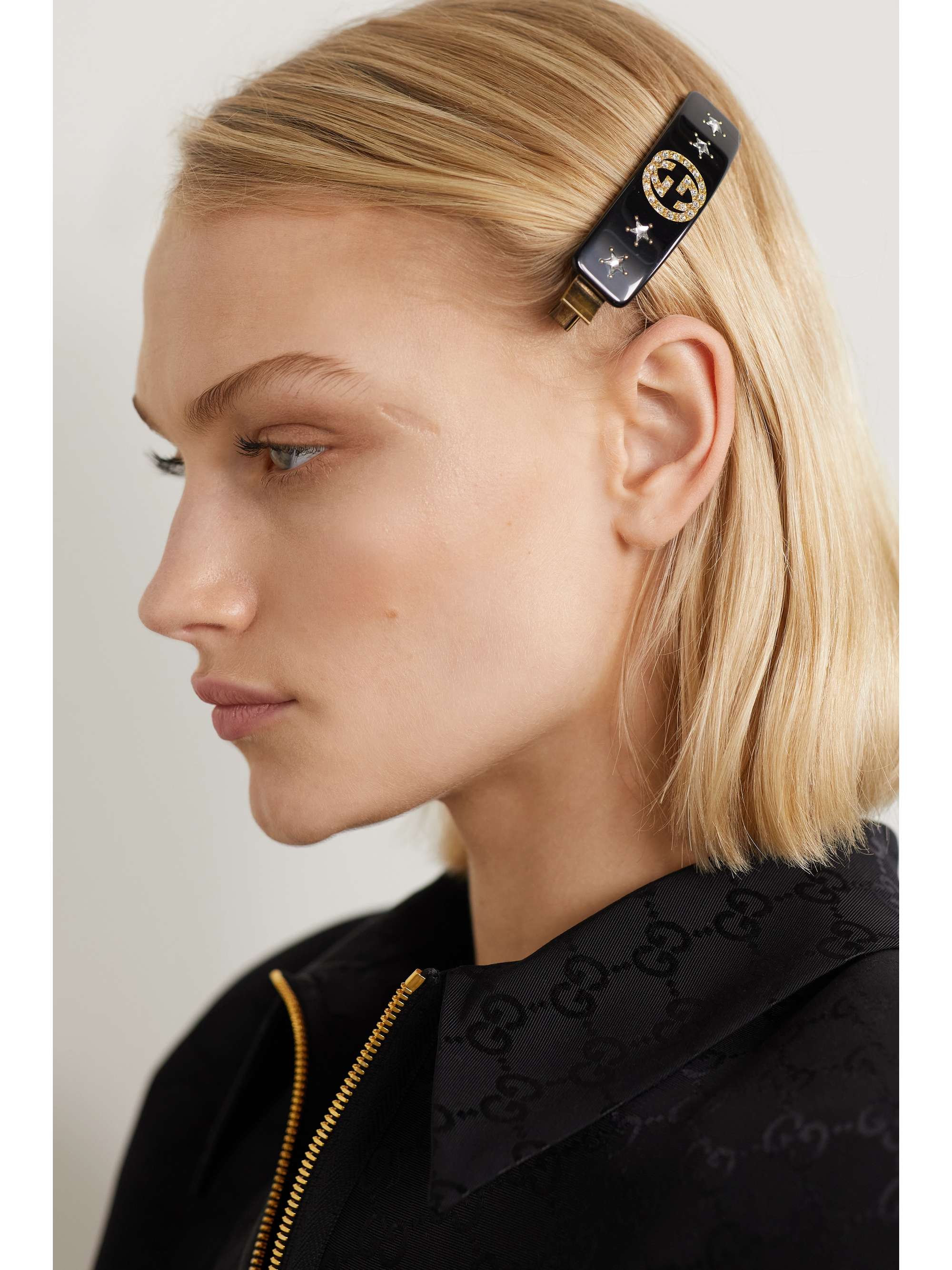 Black Crystal-embellished resin hair clip | GUCCI | NET-A-PORTER Black Crystal-embellished resin hair clip | GUCCI | NET-A-PORTER