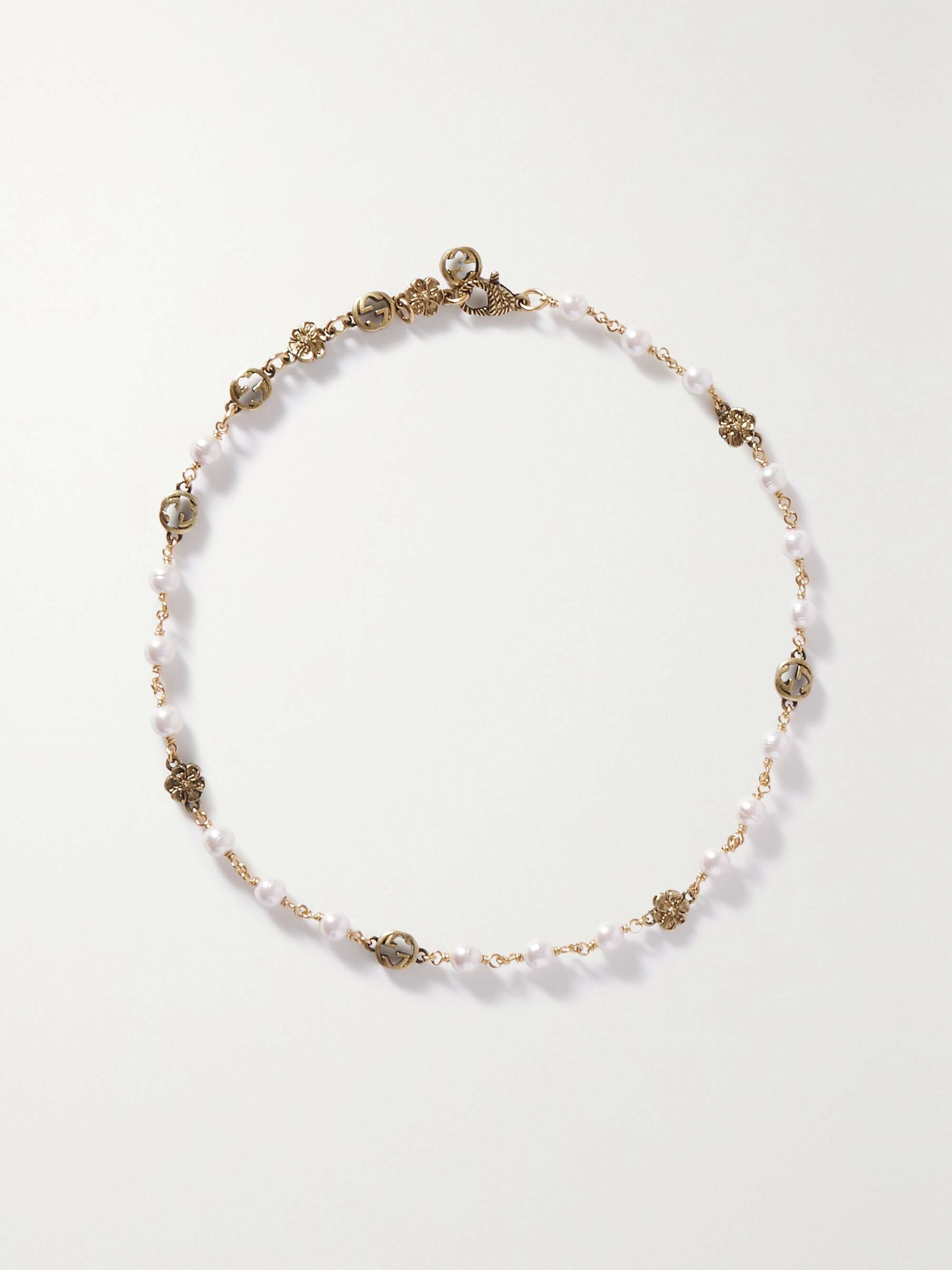 Gold tone faux pearl necklace
