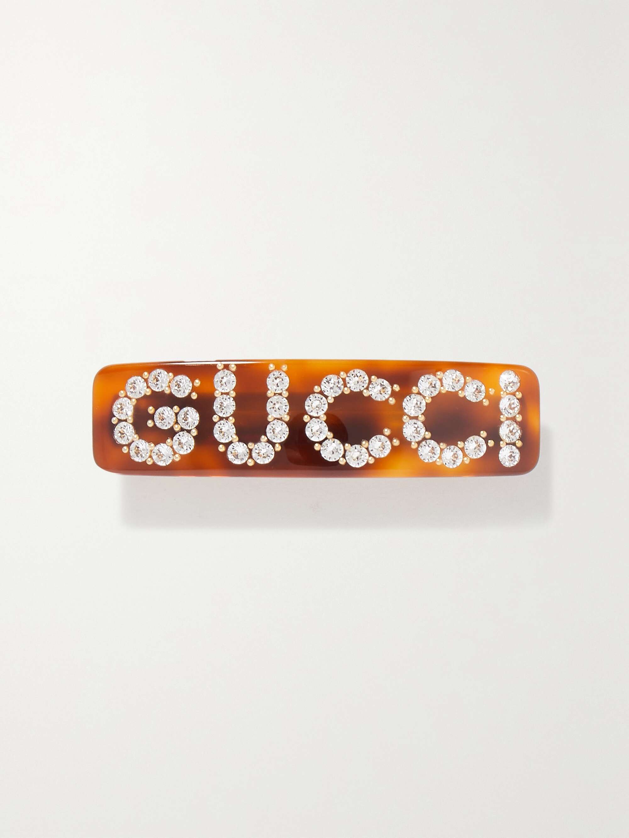 Crystal Embellished Logo Hair Clip in Brown - Gucci