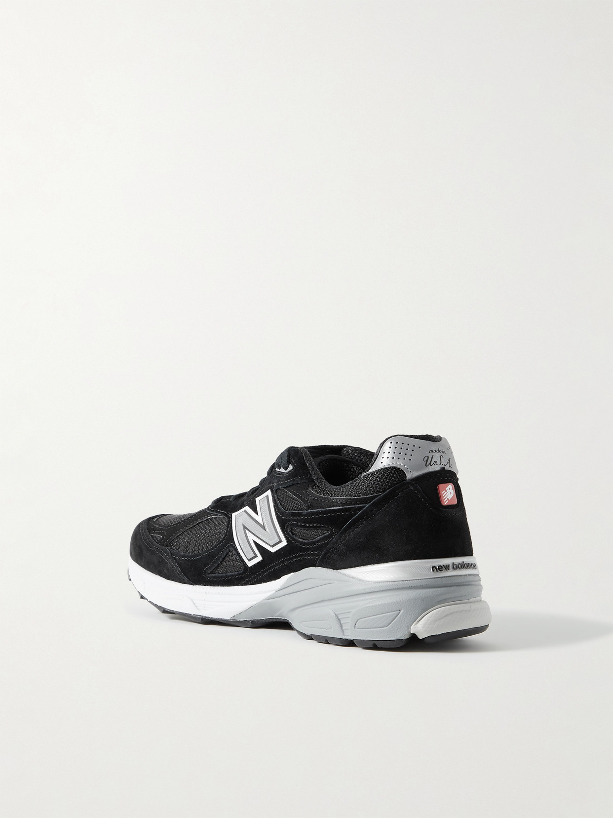 New Balance M990bs3 Leather-trimmed Suede And Mesh Sneakers In Black