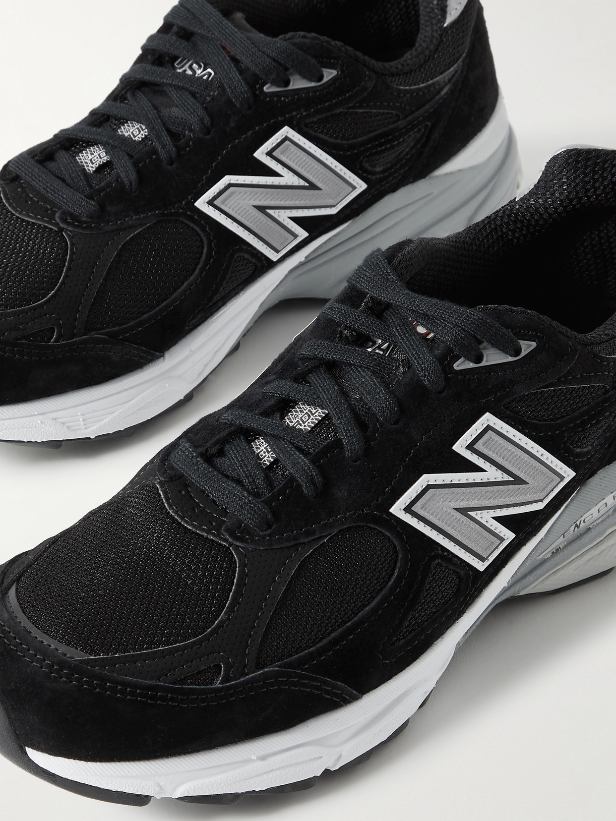 New Balance M990bs3 Leather-trimmed Suede And Mesh Sneakers In Black