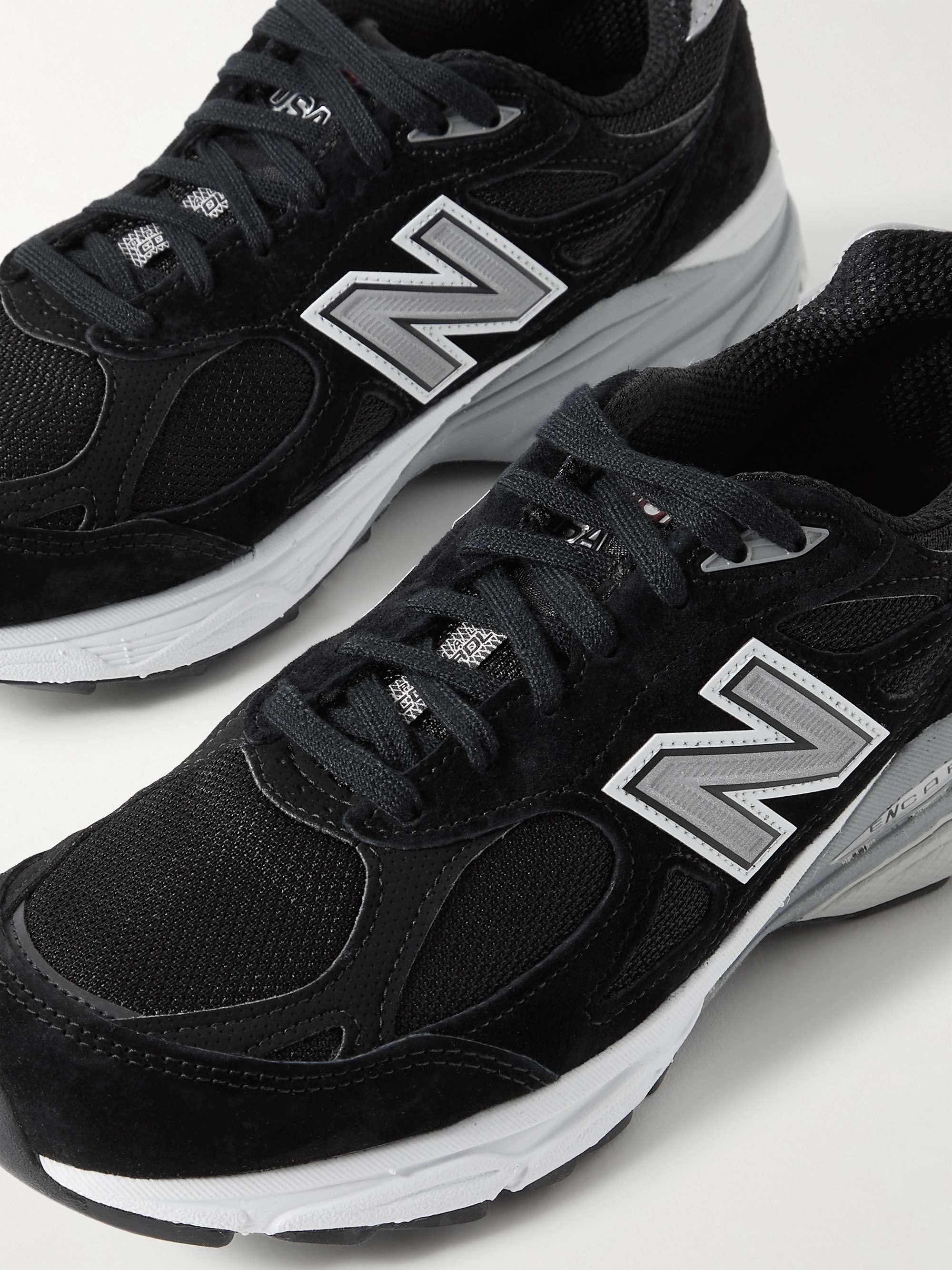NEW BALANCE M990BS3 leather-trimmed suede and mesh sneakers