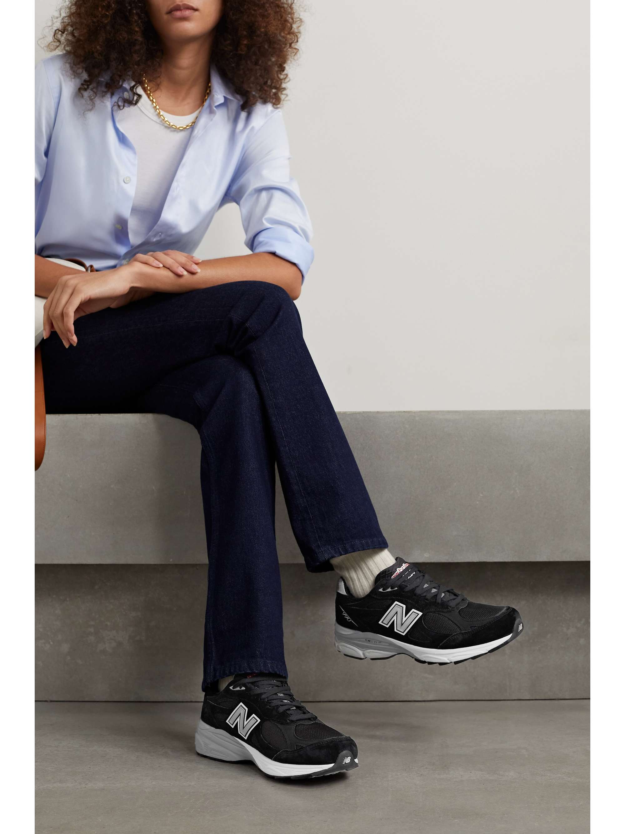 NEW BALANCE M990BS3 leather-trimmed suede and mesh sneakers