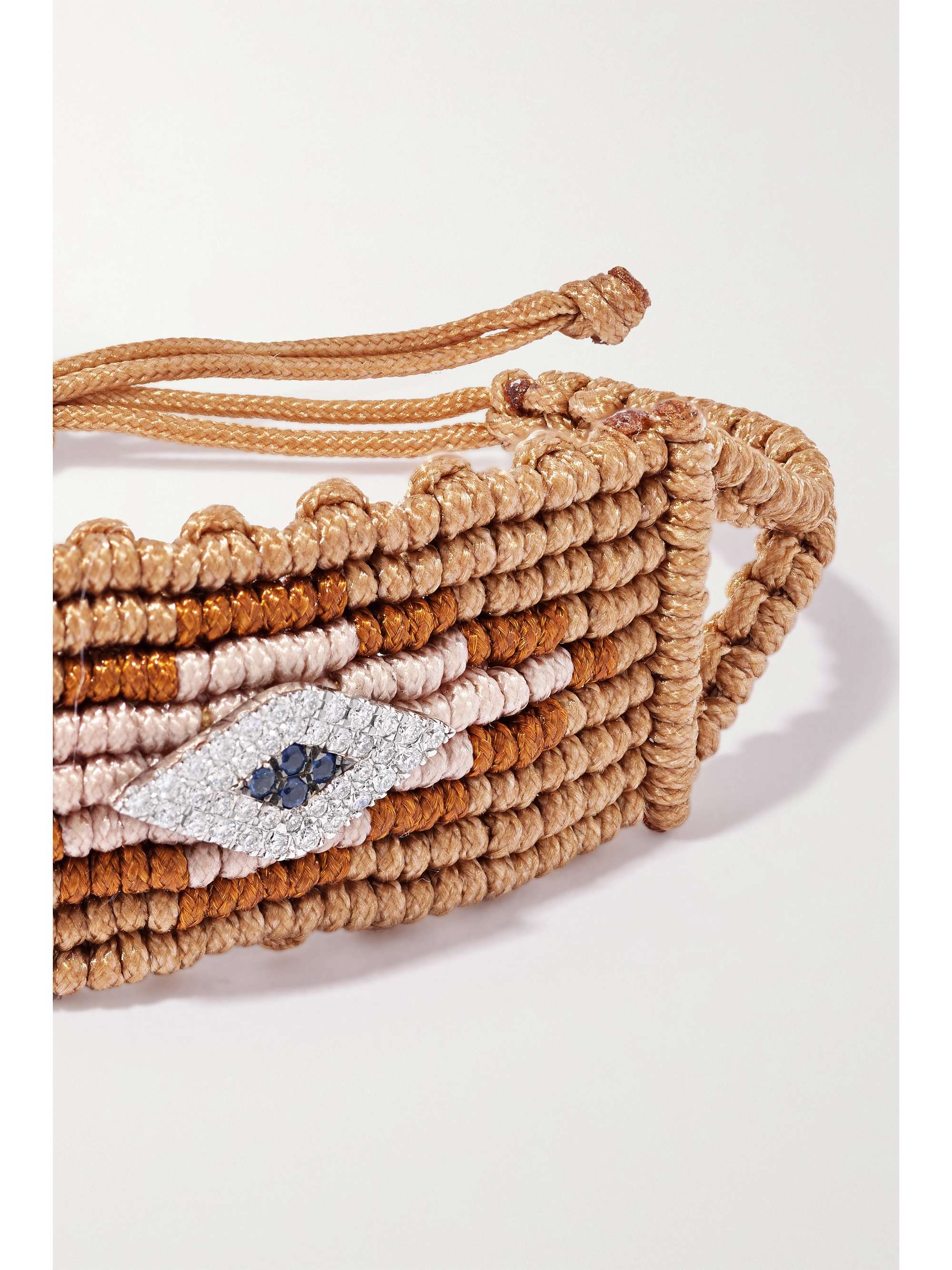 DIANE KORDAS Evil Eye woven cord, 14-karat white gold, diamond and sapphire bracelet