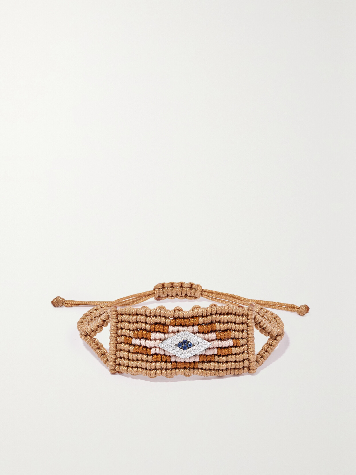 Diane Kordas Evil Eye Woven Cord, 14-karat White Gold, Diamond And Sapphire Bracelet In Brown