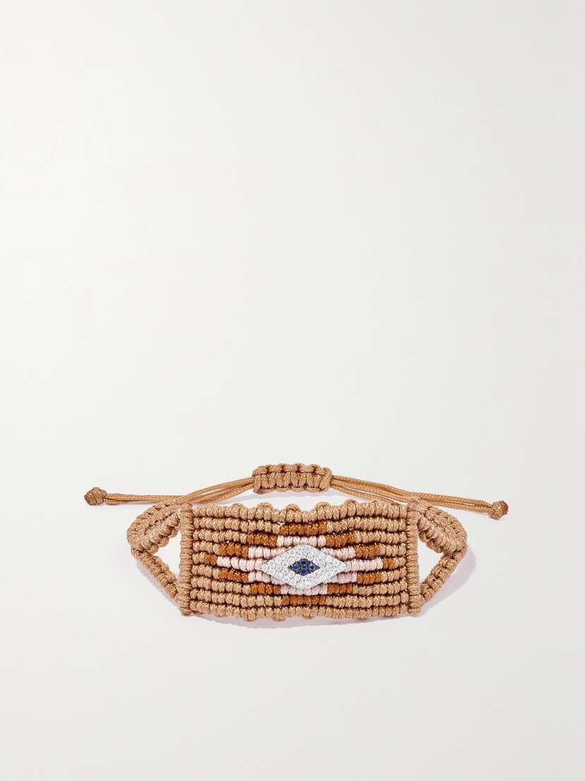 Diane Kordas Evil Eye Woven Cord, 14-karat White Gold, Diamond And Sapphire Bracelet