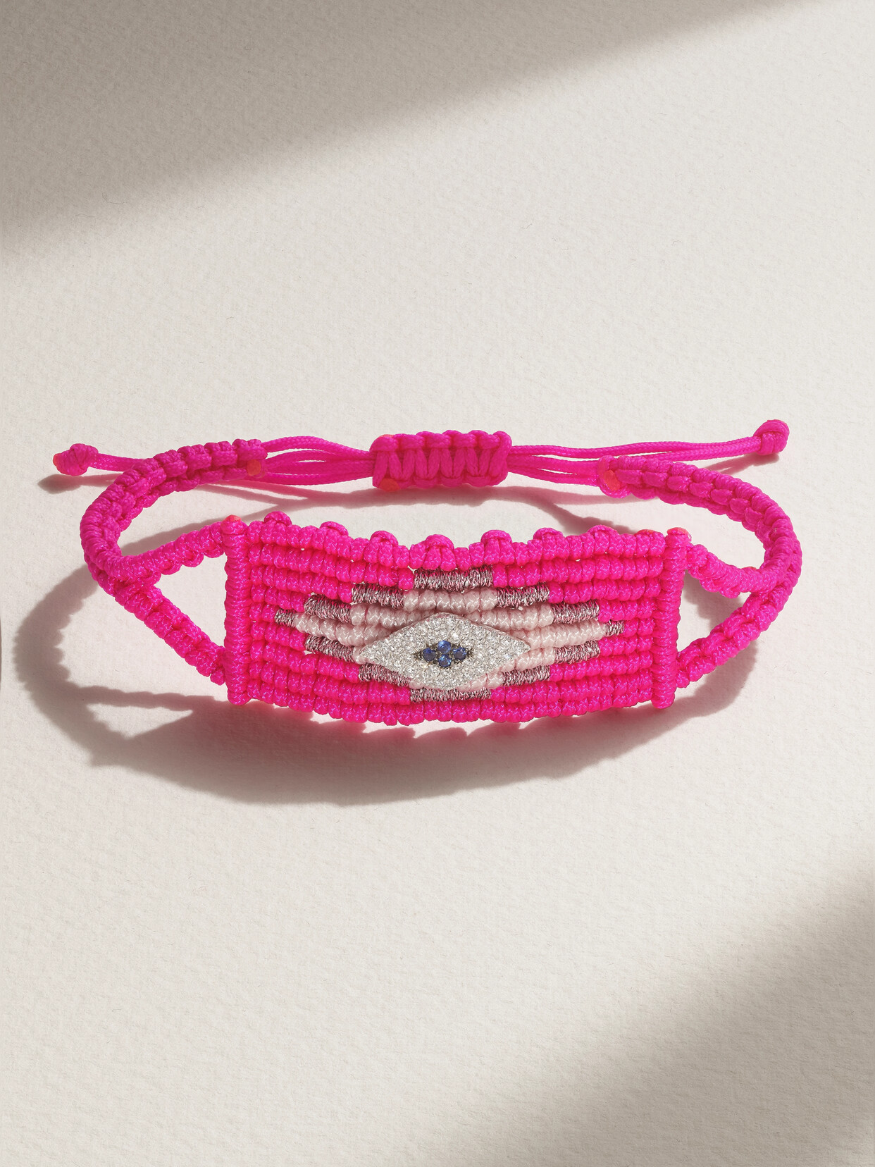 Diane Kordas Evil Eye Woven Cord, 14-karat White Gold, Diamond And Sapphire Bracelet In Pink