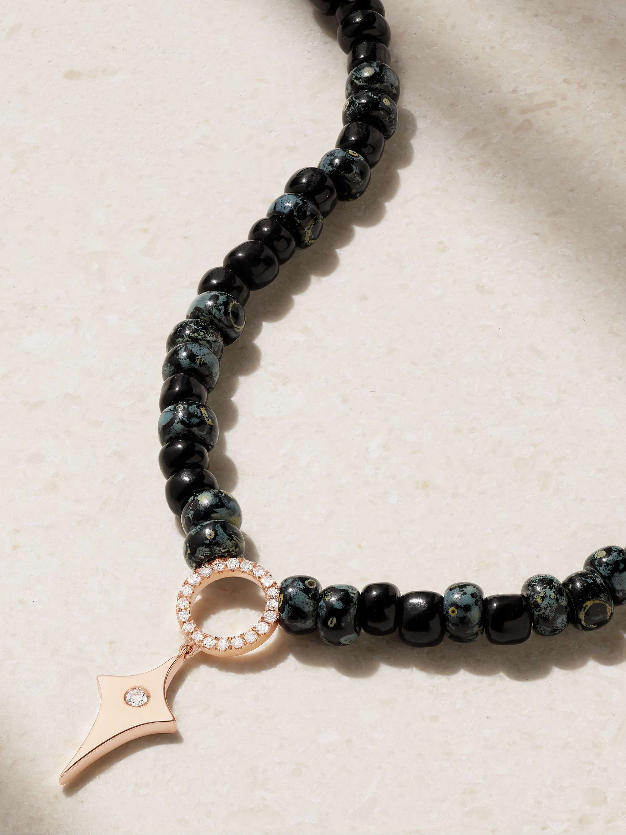 DIANE KORDAS 14-karat rose gold, bead and diamond necklace
