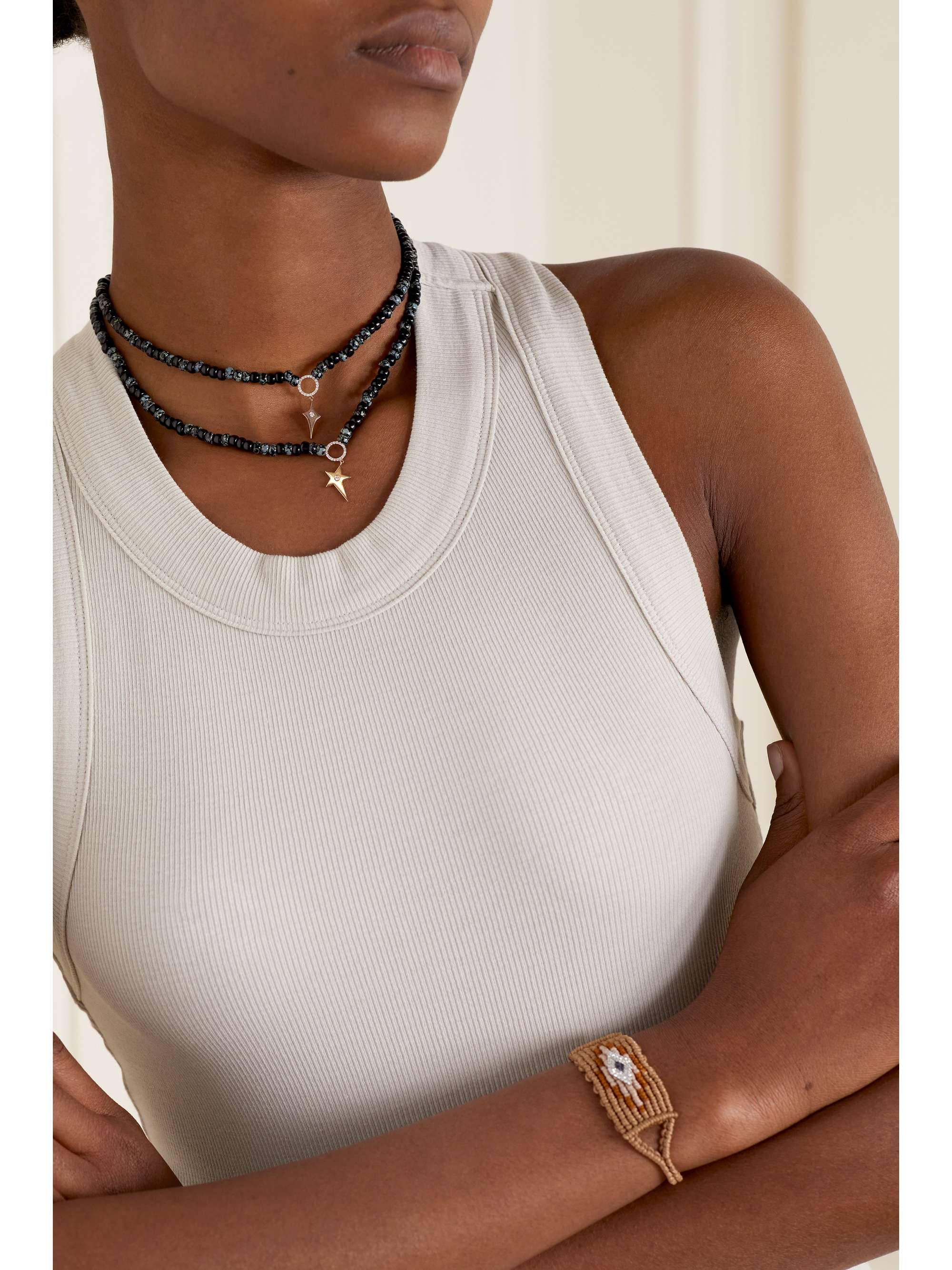 DIANE KORDAS 14-karat rose gold, bead and diamond necklace
