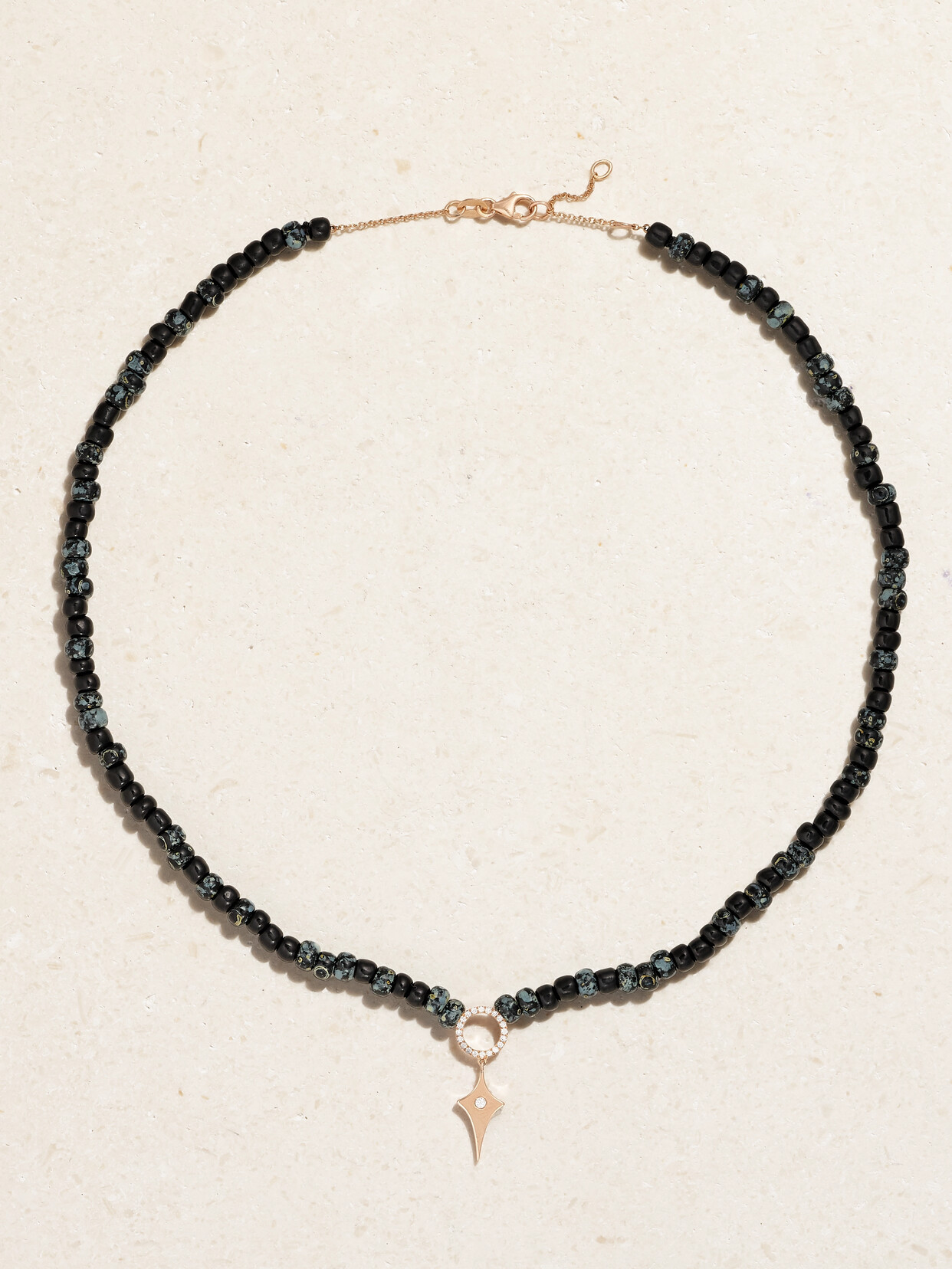 Diane Kordas 14-karat Rose Gold, Bead And Diamond Necklace